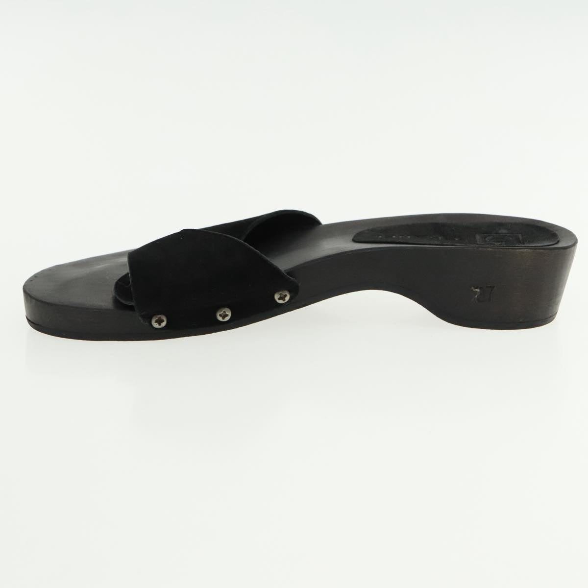 CHANEL Size 37 Sandals Suede Black Silver CC kk353