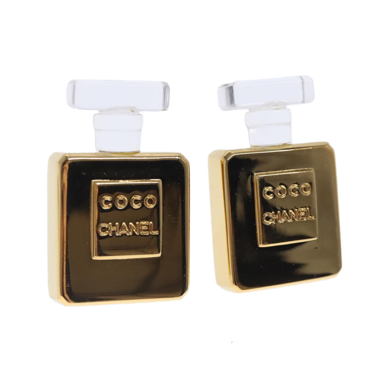 CHANEL Perfume Bottle Earring metal Gold CC kk361