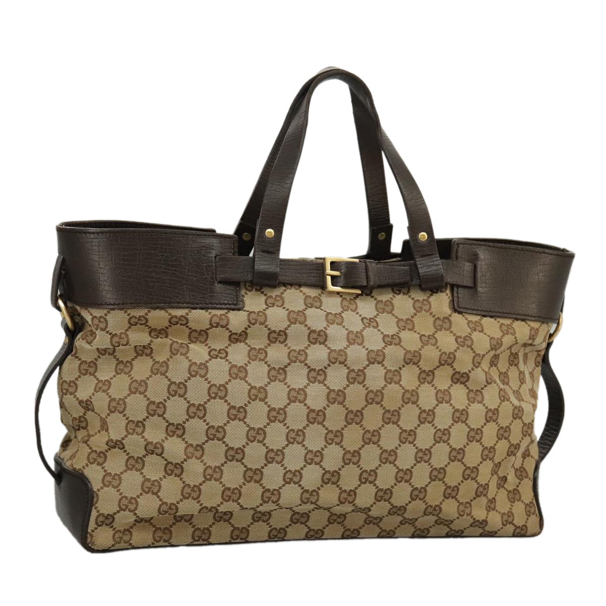 GUCCI GG Canvas Tote Bag Beige Brown Gold 106251 kk371