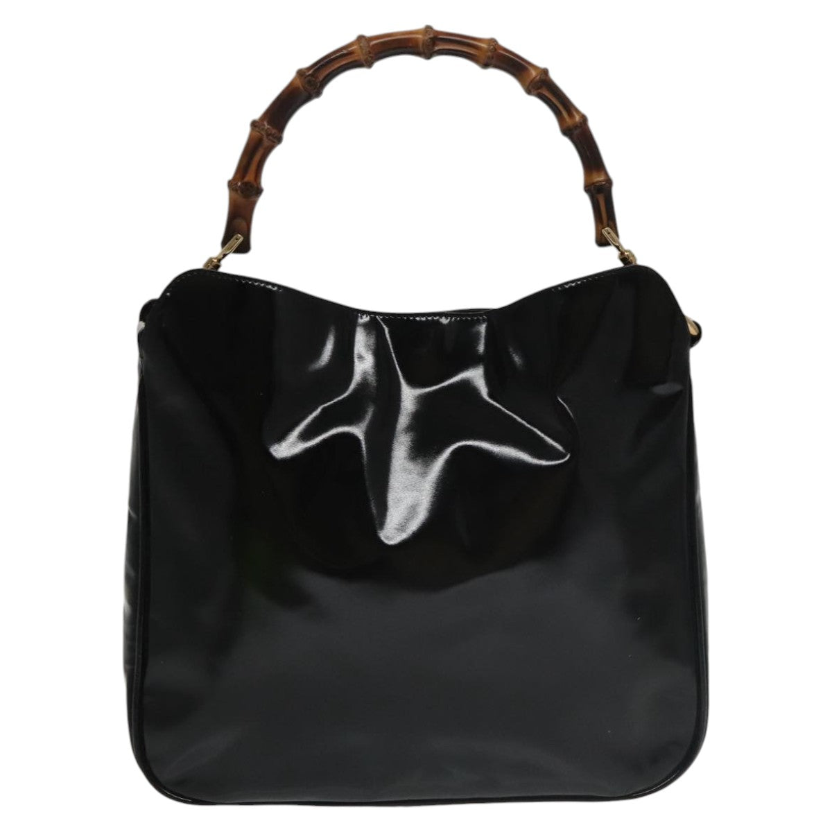 GUCCI Bamboo Hand Bag Enamel Black Gold 001 1705 1638 kk385