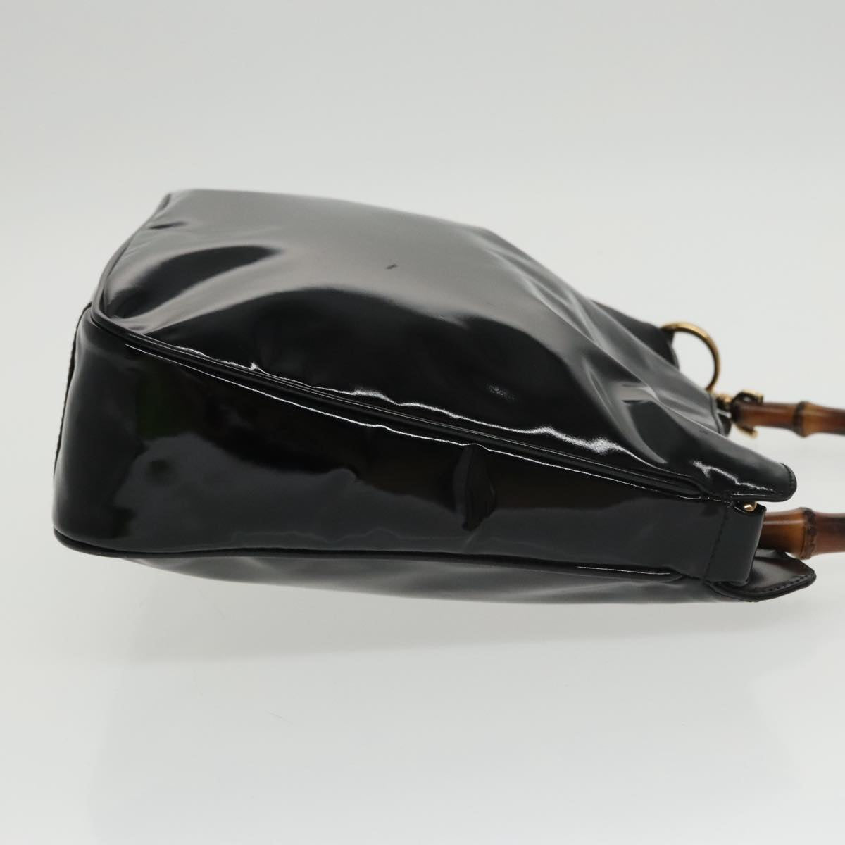 GUCCI Bamboo Hand Bag Enamel Black Gold 001 1705 1638 kk385