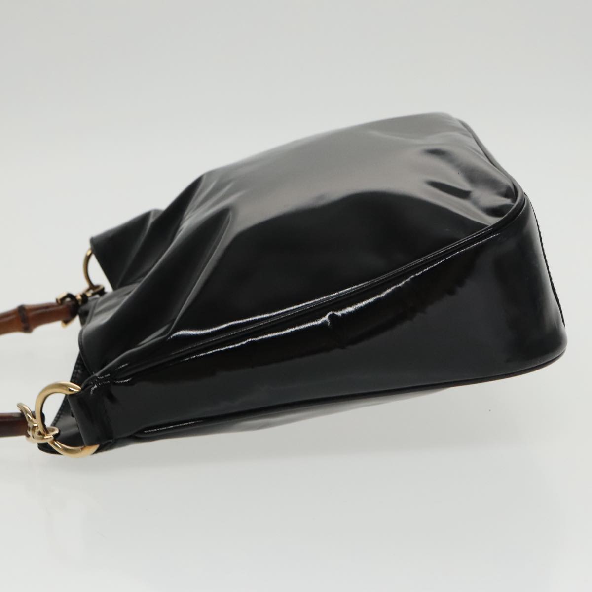 GUCCI Bamboo Hand Bag Enamel Black Gold 001 1705 1638 kk385