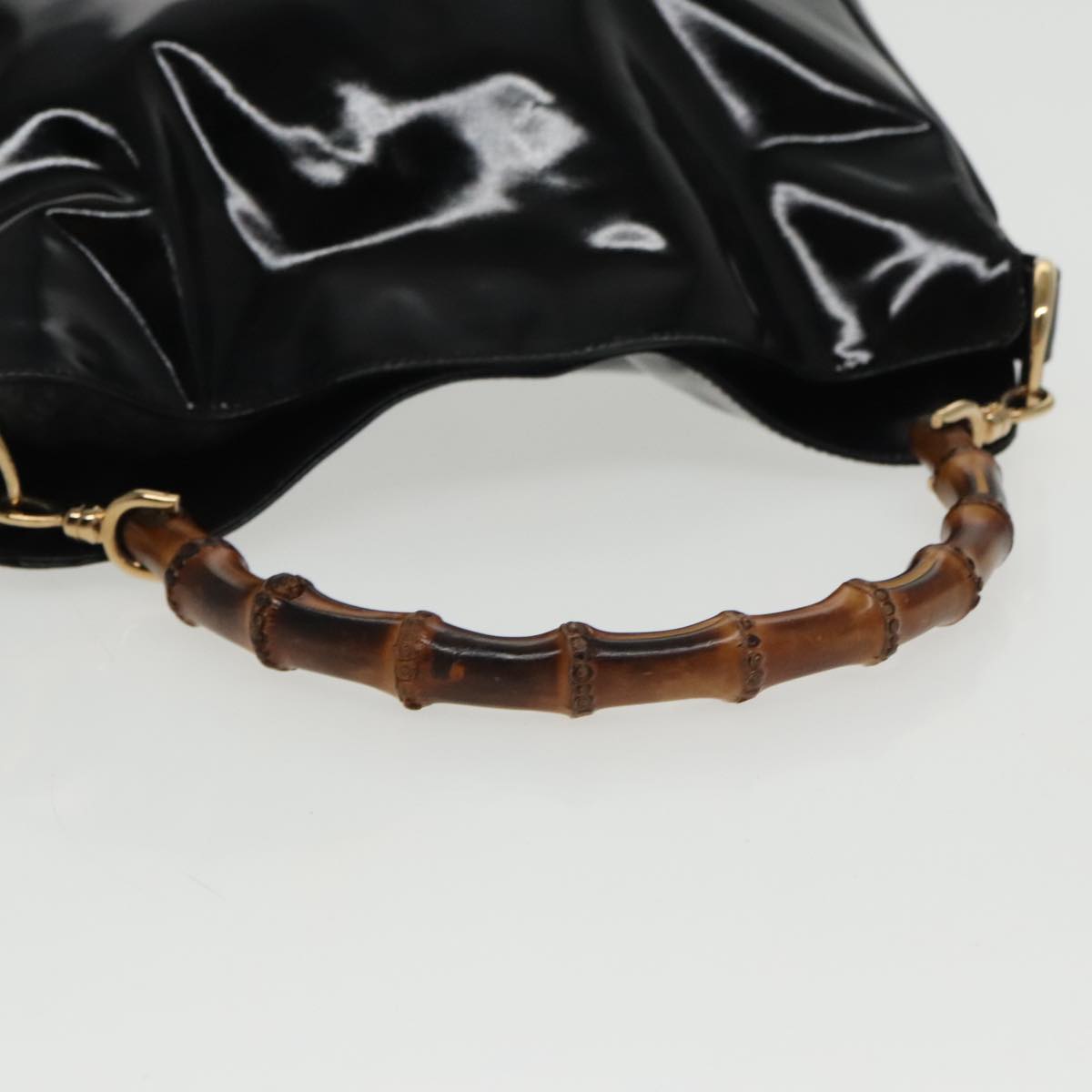 GUCCI Bamboo Hand Bag Enamel Black Gold 001 1705 1638 kk385