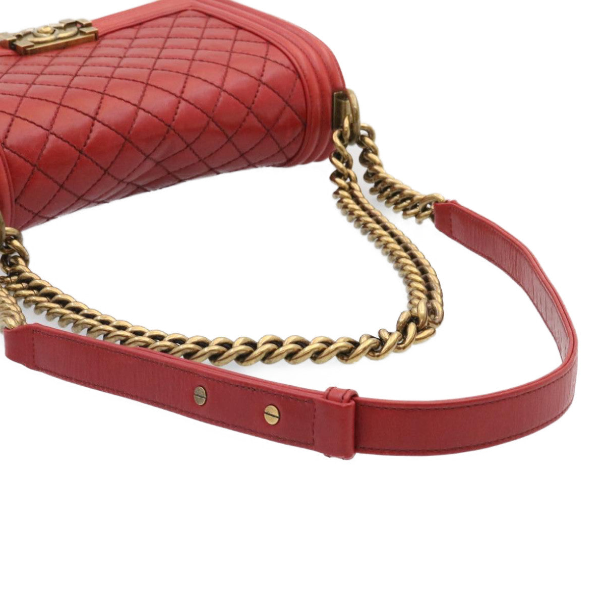 CHANEL Boy Chanel Matelasse Chain Flap Shoulder Bag Leather Red CC knn010
