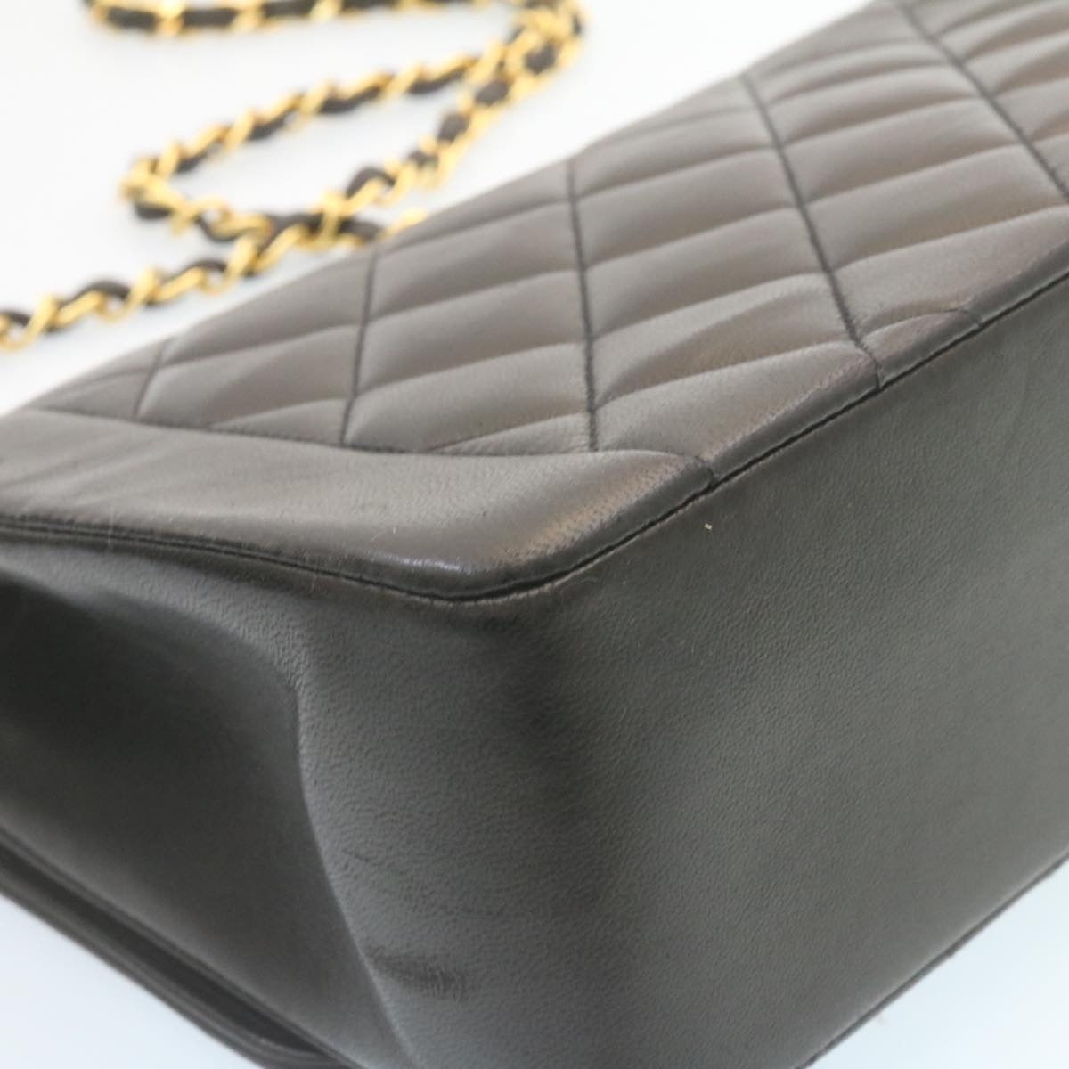 CHANEL Chain Turn Lock Diana Matelasse Shoulder Bag Lamb Skin Black knn076