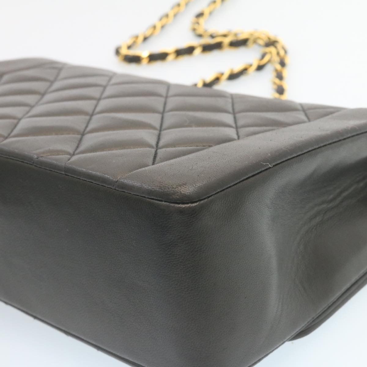 CHANEL Chain Turn Lock Diana Matelasse Shoulder Bag Lamb Skin Black knn076