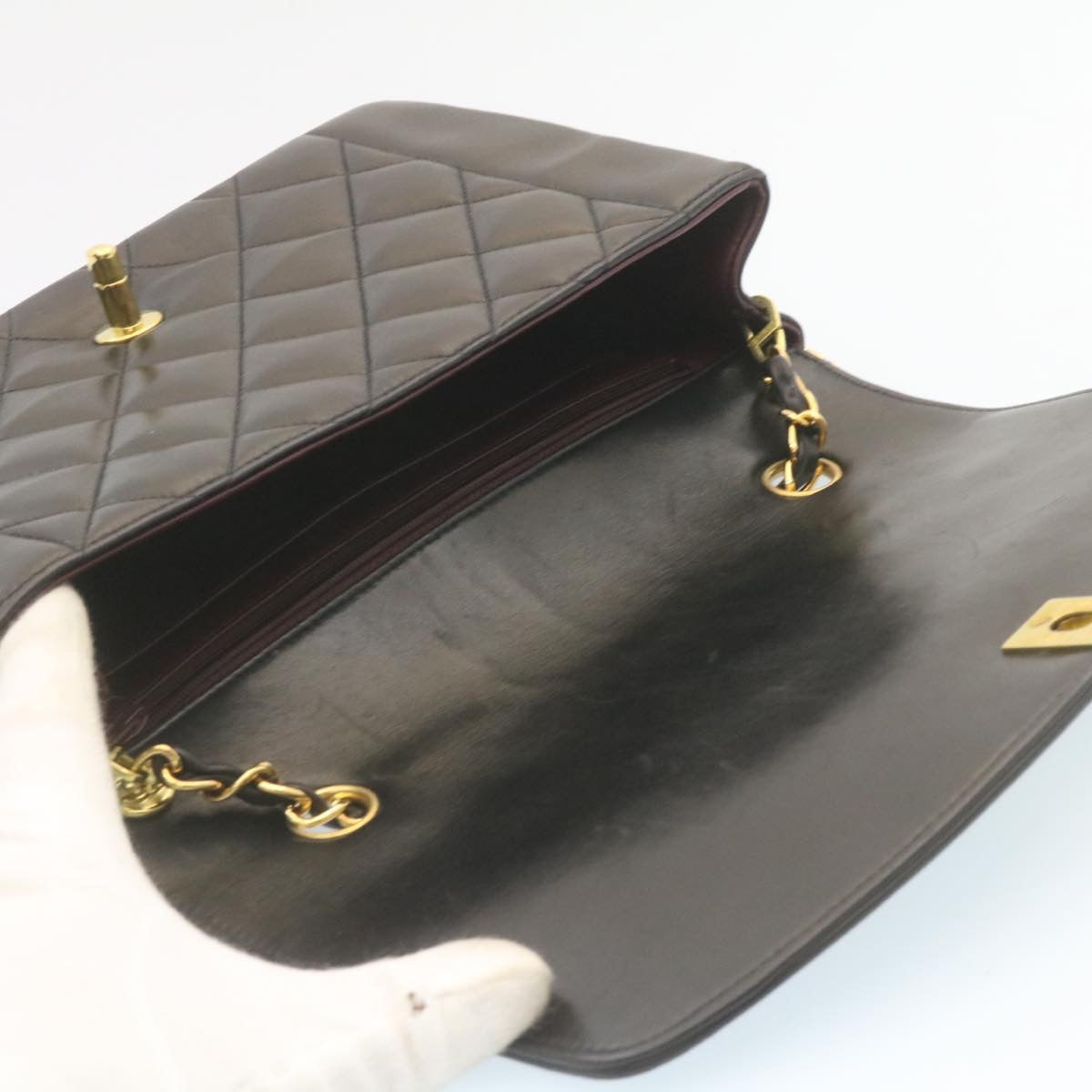 CHANEL Chain Turn Lock Diana Matelasse Shoulder Bag Lamb Skin Black knn076
