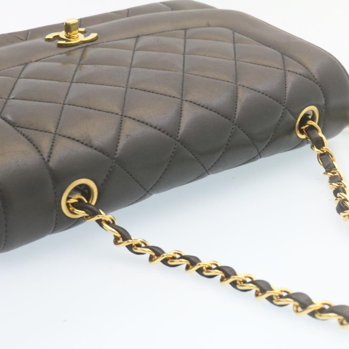 CHANEL Chain Turn Lock Diana Matelasse Shoulder Bag Lamb Skin Black knn076