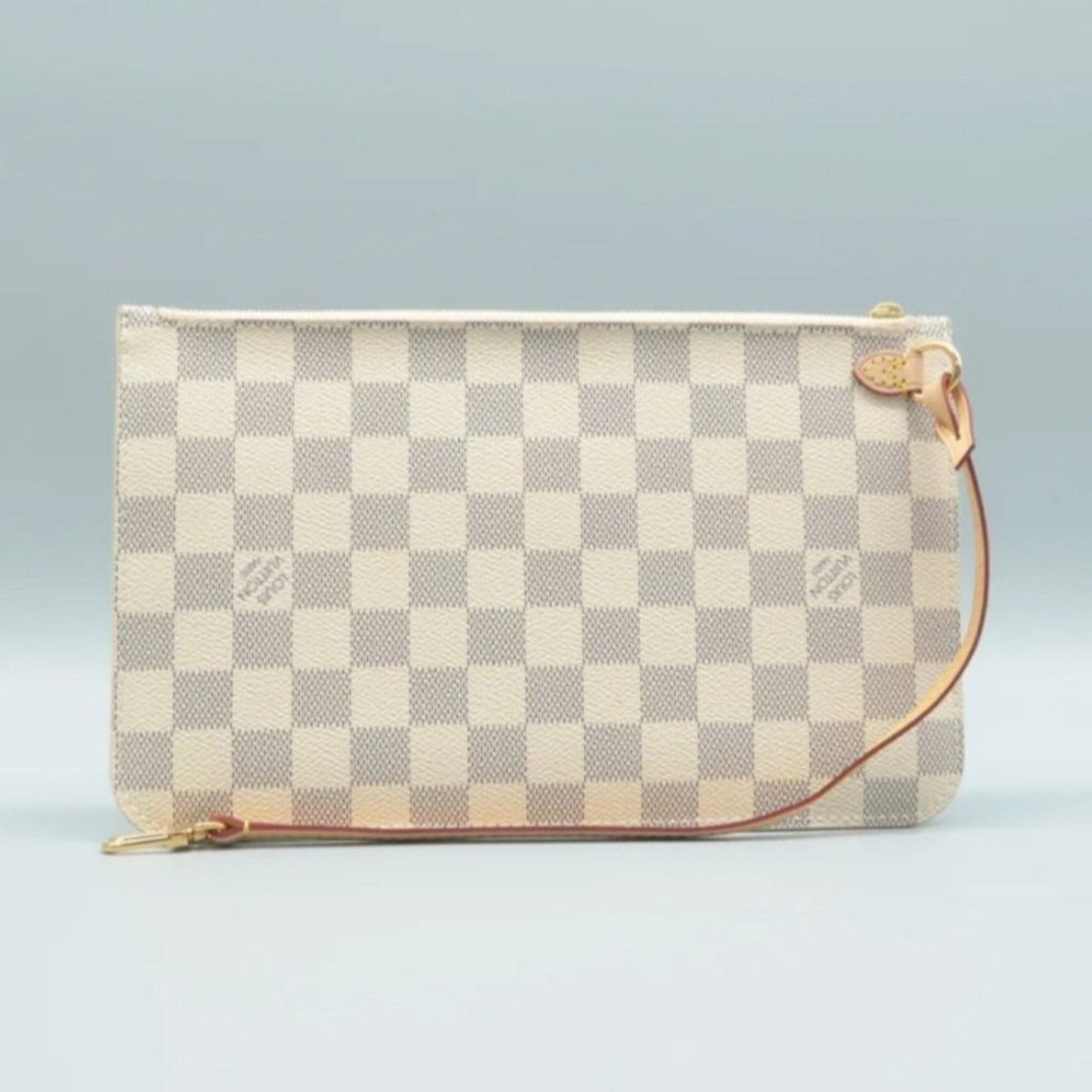 Louis Vuitton Neverfull Pouch White Damier Azur Canvas Clutch Bag