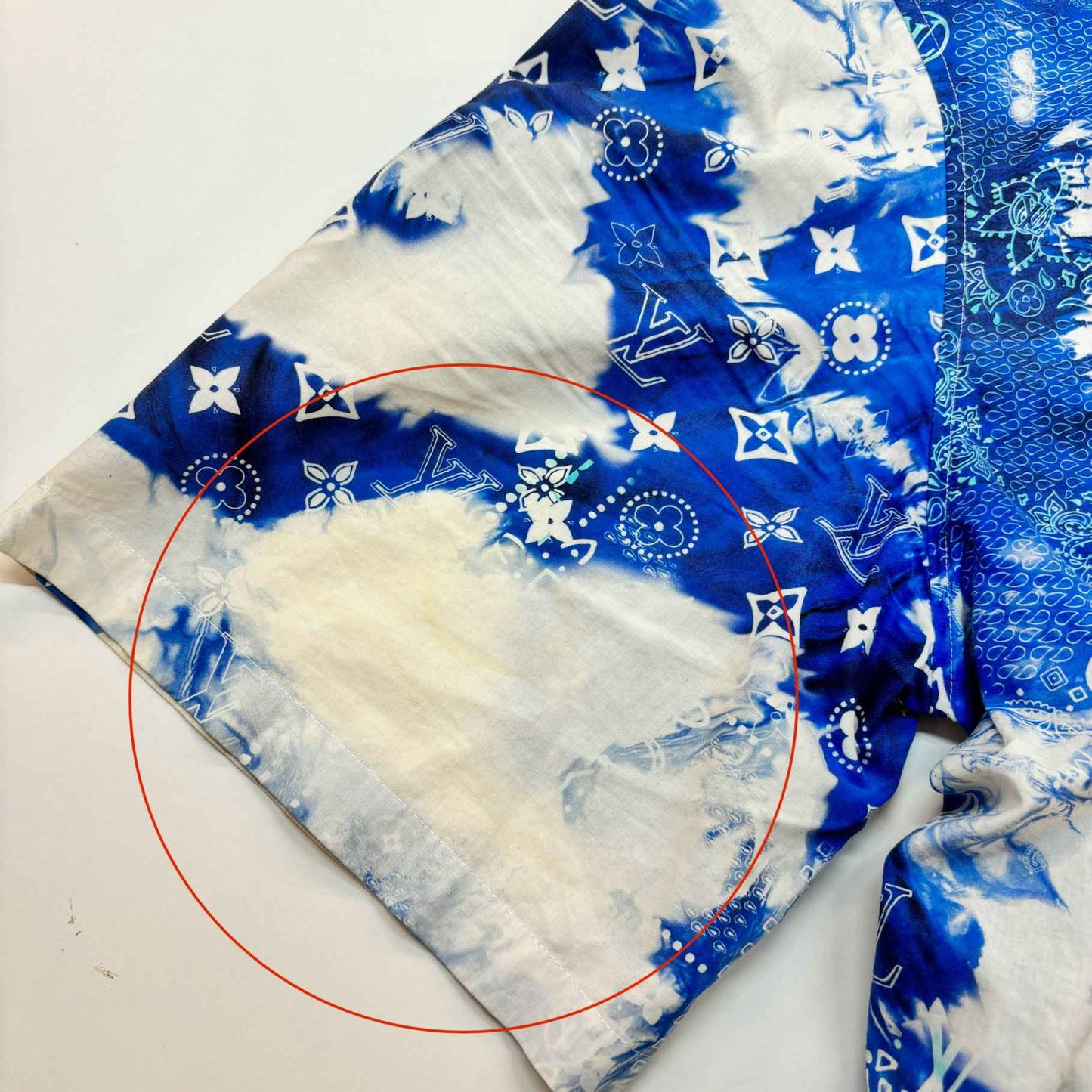 Men's Bandana Monogram Short Sleeve Shirt Blue Size L