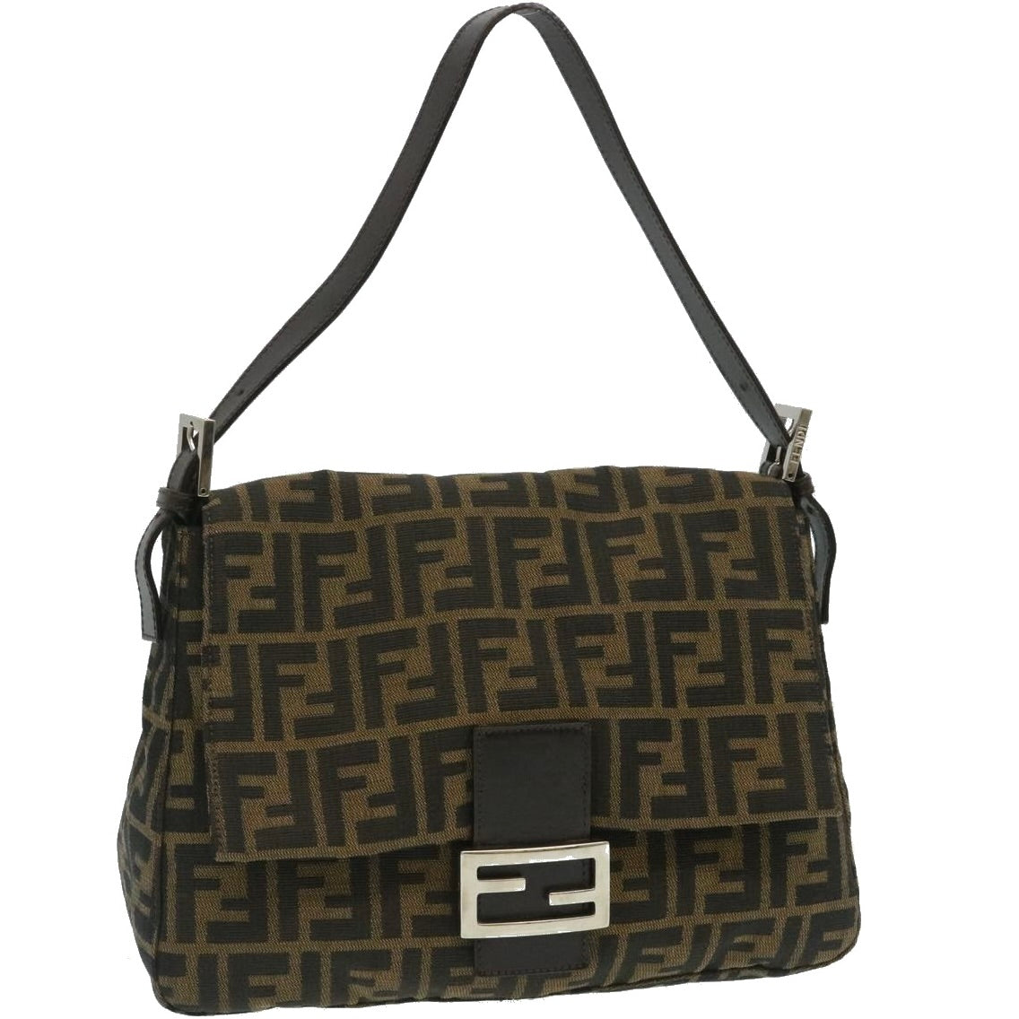 FENDI Zucca Canvas Mamma Baguette Shoulder Bag Brown Black lt358