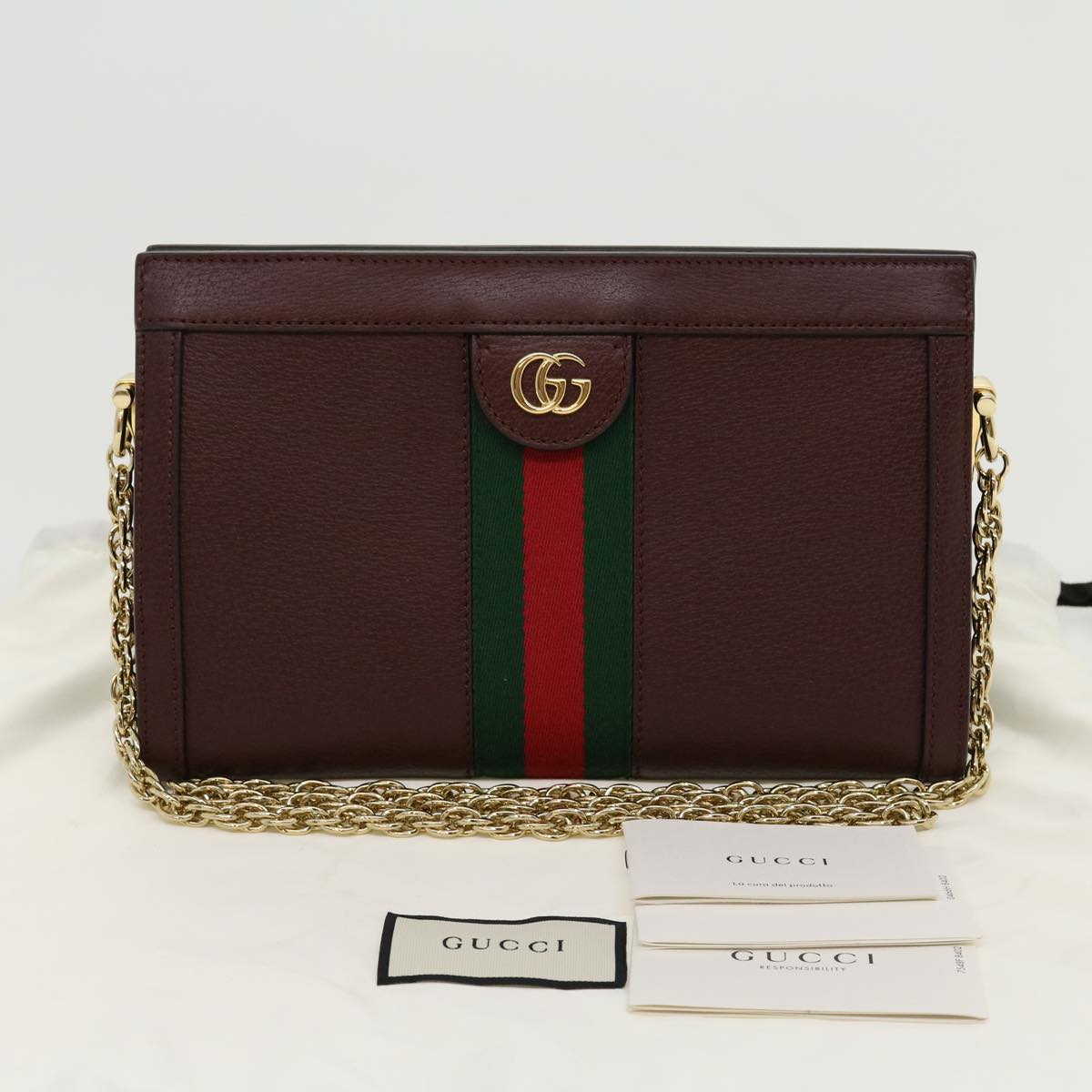 GUCCI Marmont WebSherry Line Shoulder Bag Leather Red 503877493075 lt580