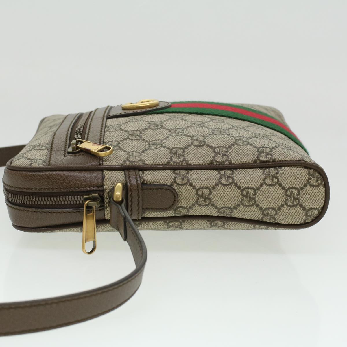 GUCCI GG Canvas Web Sherry Line Shoulder Bag Beige Red Green lt689