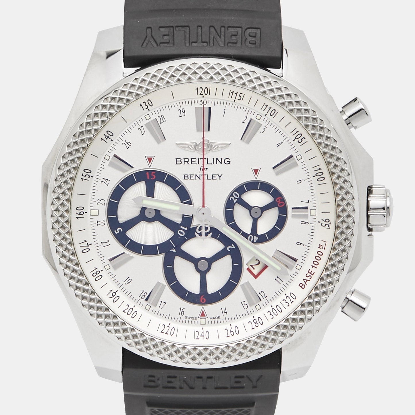 BREITLING for Bentley Silver Stainless Steel Rubber Barnato Racing A25366 Men's Wristwatch 49 mm