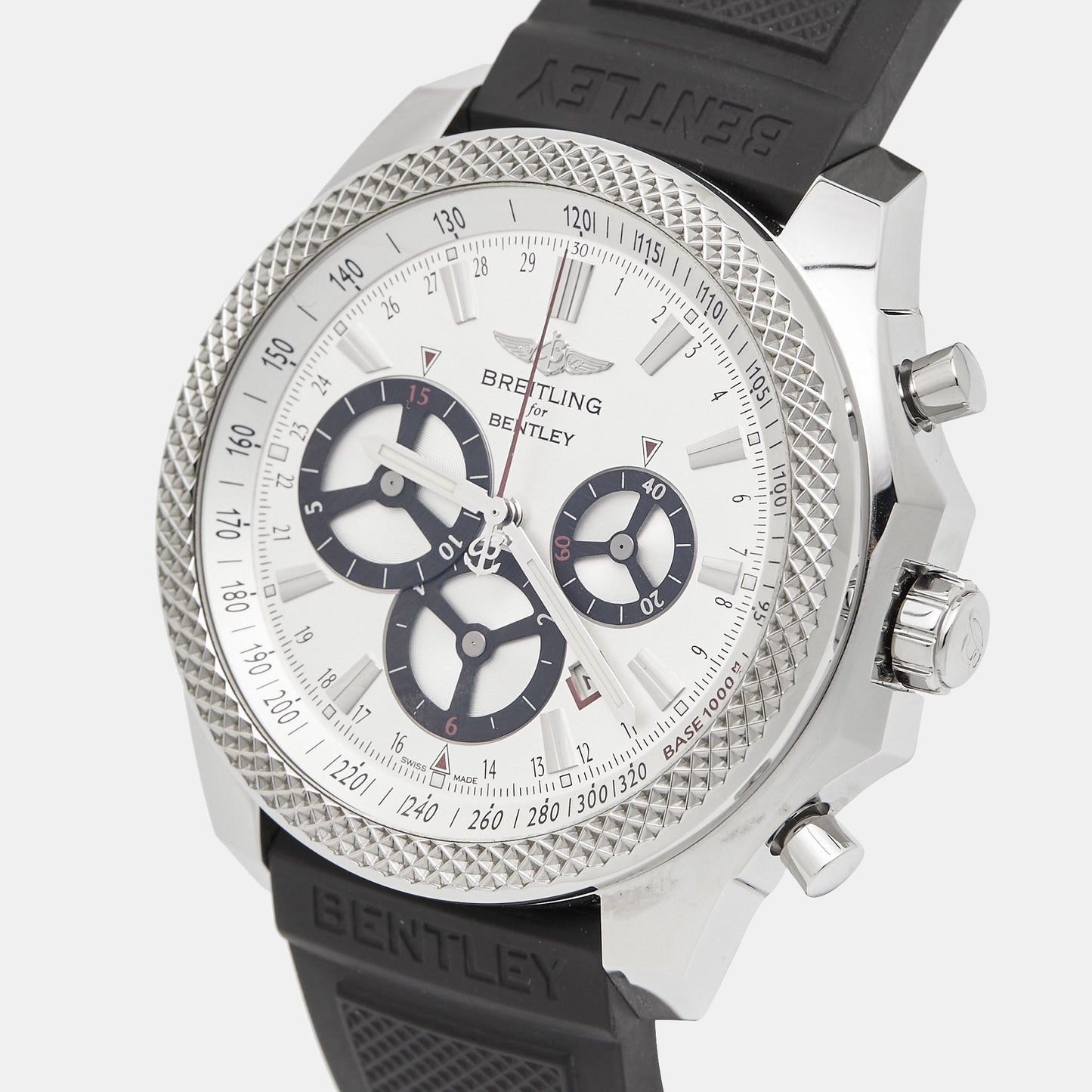 BREITLING for Bentley Silver Stainless Steel Rubber Barnato Racing A25366 Men's Wristwatch 49 mm
