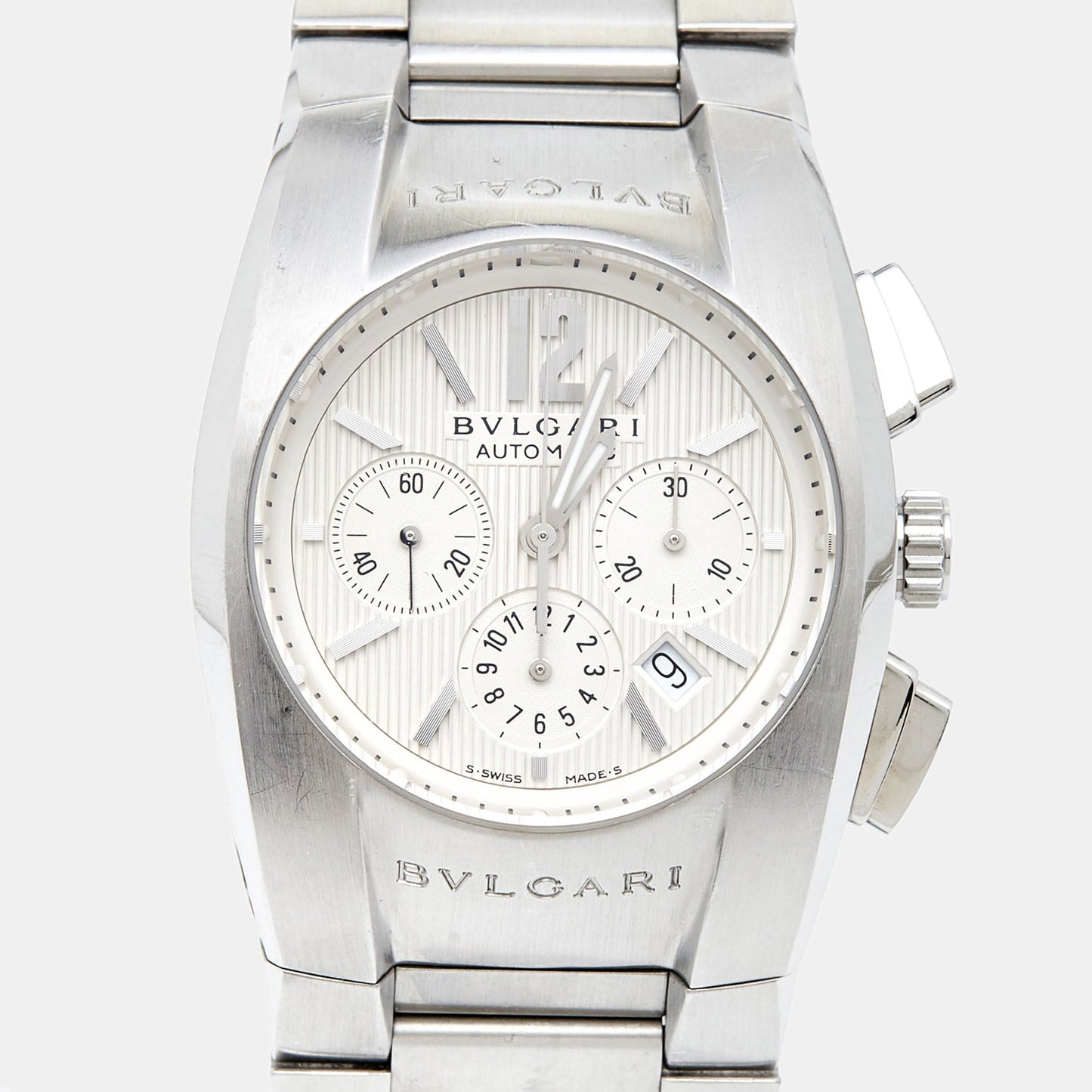 BVLGARI Silver Stainless Steel Ergon EG 35 S CH Men's Wristwatch 35 mm