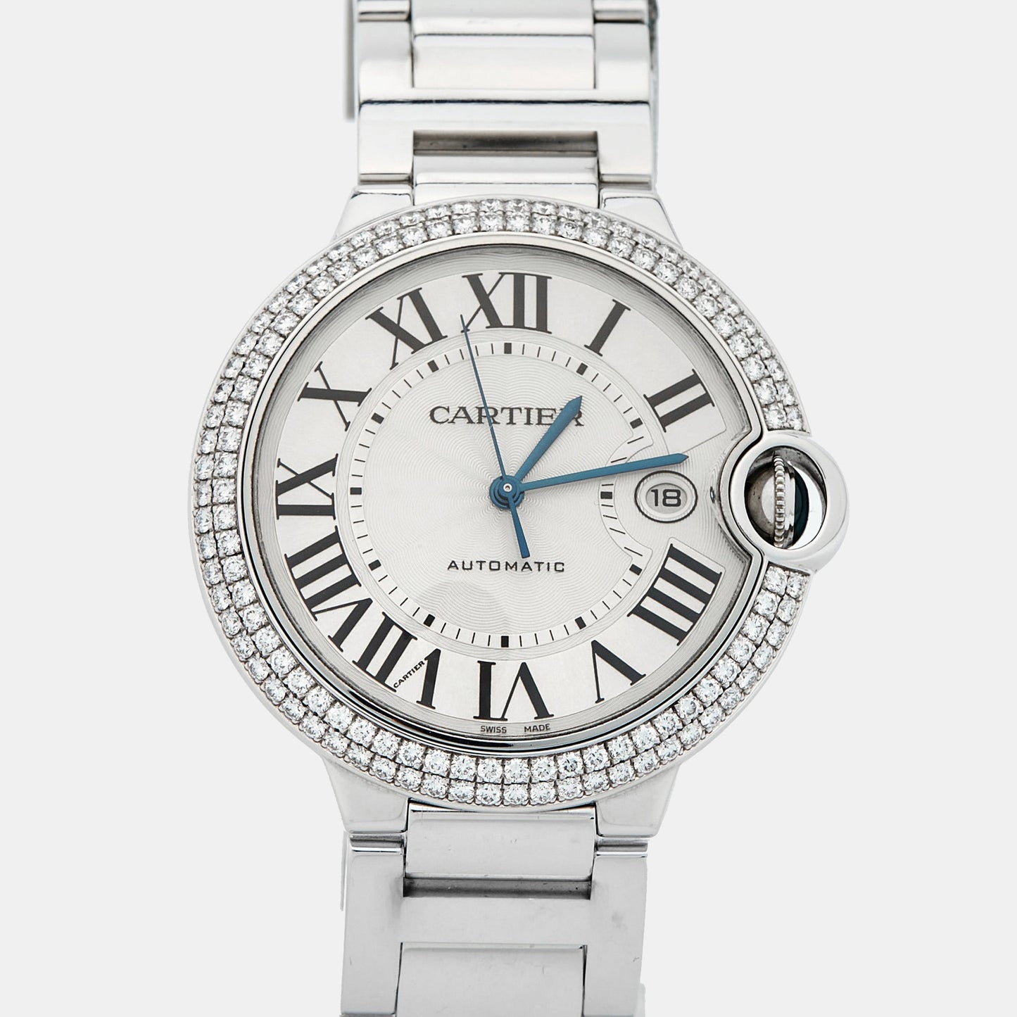CARTIER Silver 18K White Gold Diamond Ballon Bleu WE9009Z3 Men's Wristwatch 42 mm