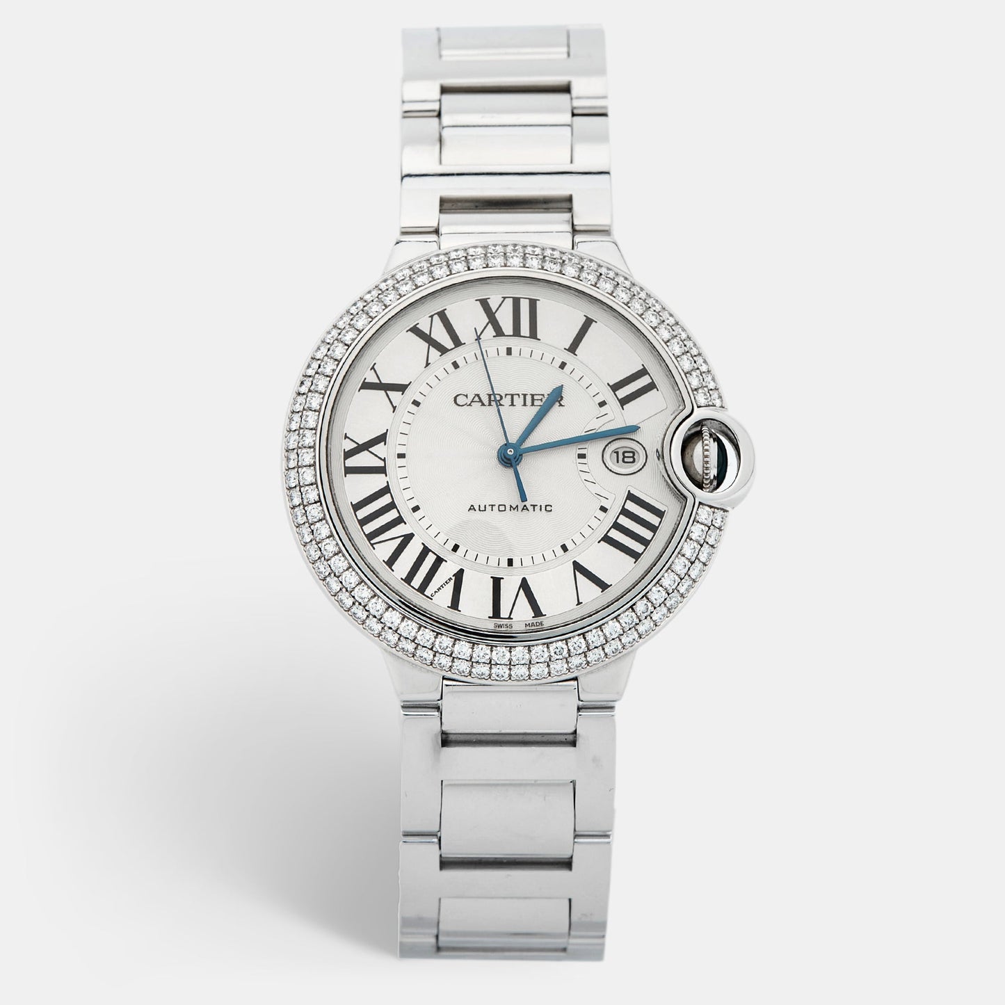 CARTIER Silver 18K White Gold Diamond Ballon Bleu WE9009Z3 Men's Wristwatch 42 mm