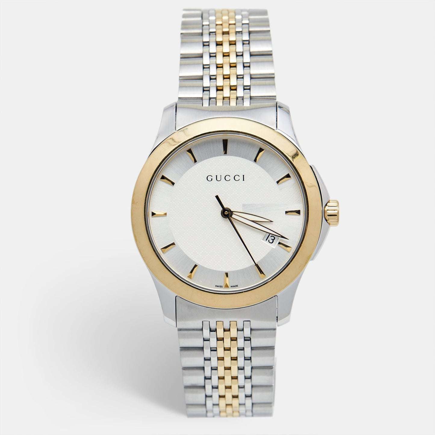 GUCCI Silver Two-Tone Stainless Steel G-Timeless YA126409 Unisex Wristwatch 38 mm