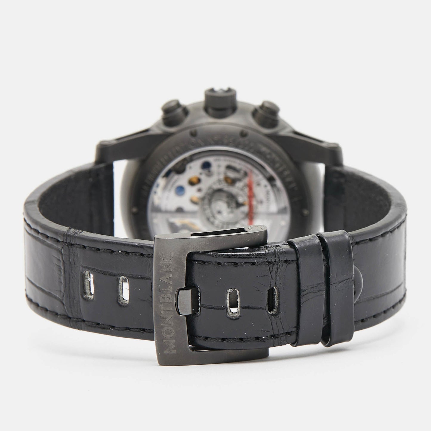 MONTBLANC Black PVD Coated Titanium Leather Timewalker Twinfly 106507 Limited Edition Men's Wristwatch 43 mm