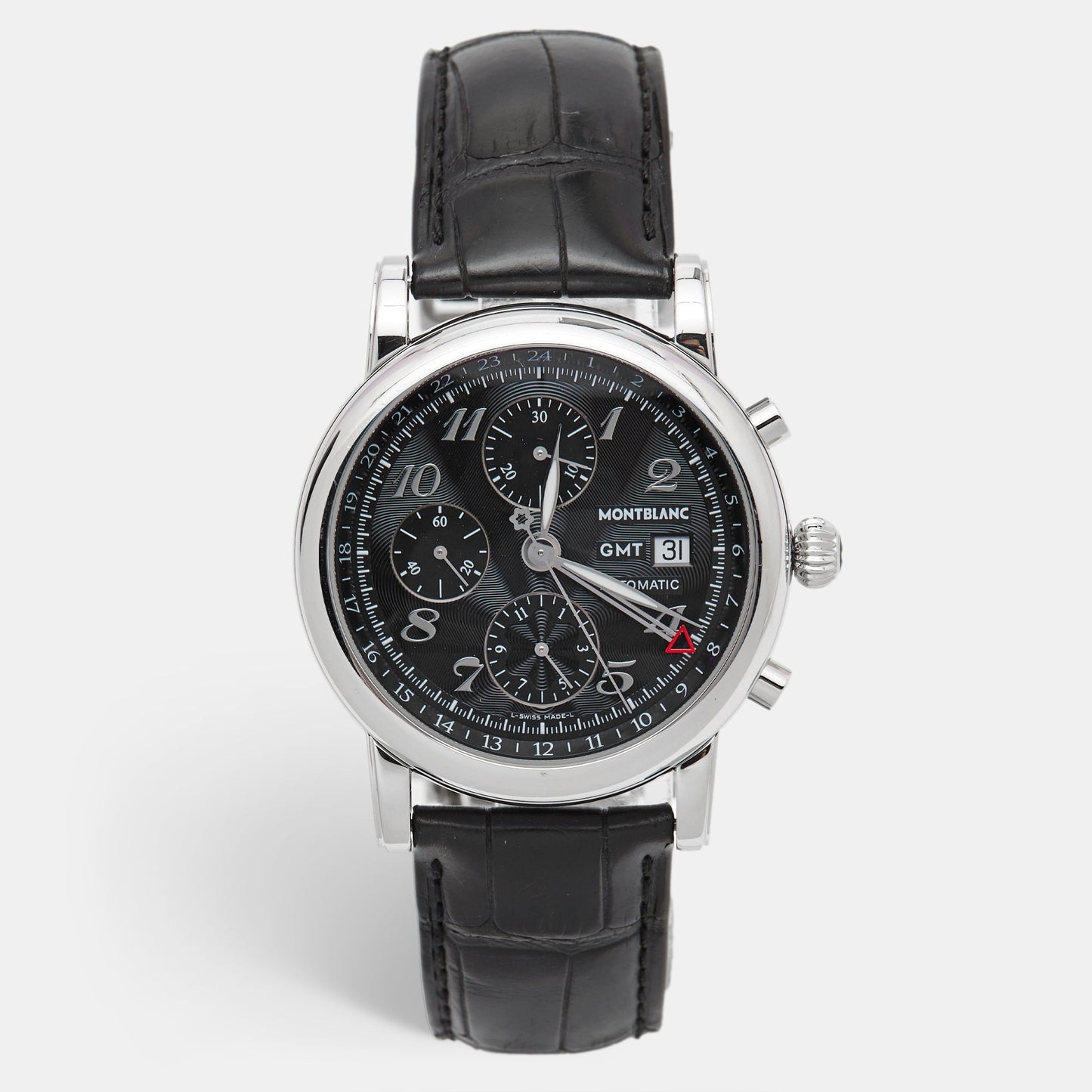 MONTBLANC Black Stainless Steel Embossed Leather Star 102135 Men's Wristwatch 42 mm