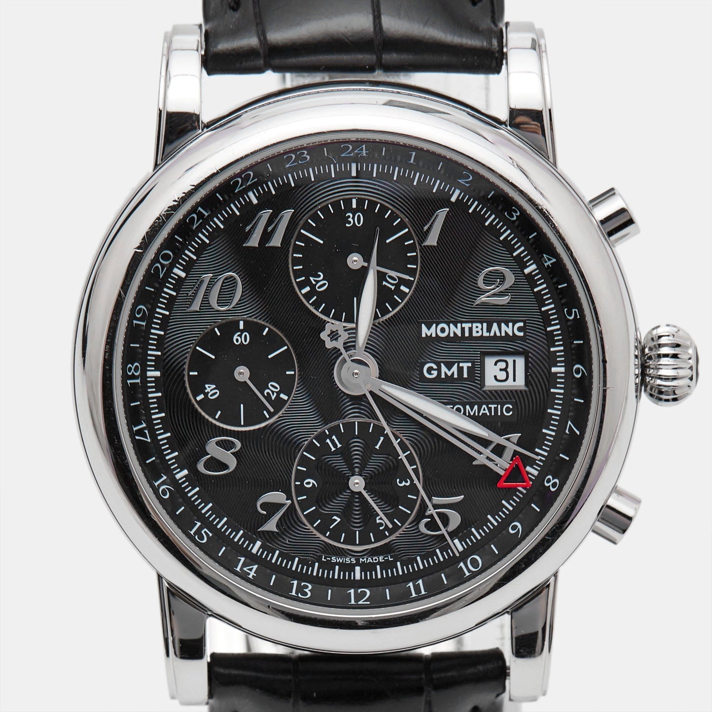 MONTBLANC Black Stainless Steel Embossed Leather Star 102135 Men's Wristwatch 42 mm