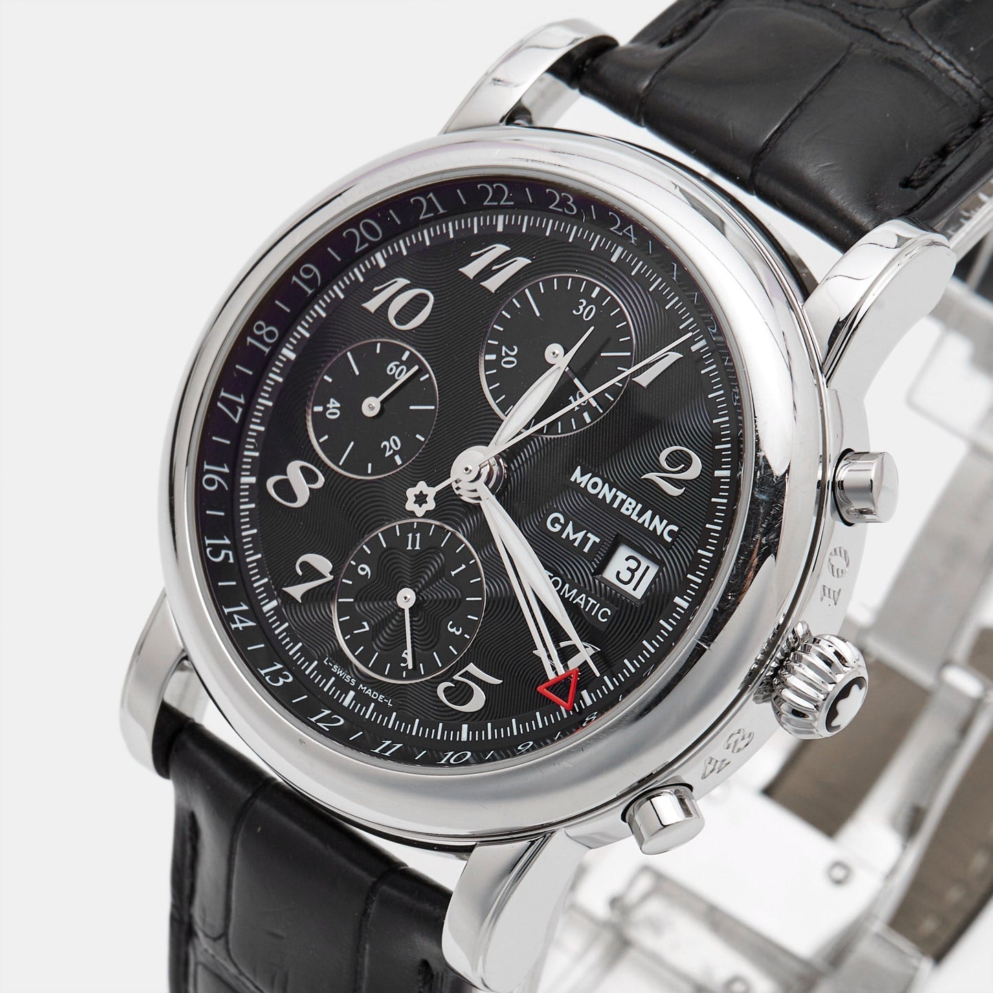 MONTBLANC Black Stainless Steel Embossed Leather Star 102135 Men's Wristwatch 42 mm