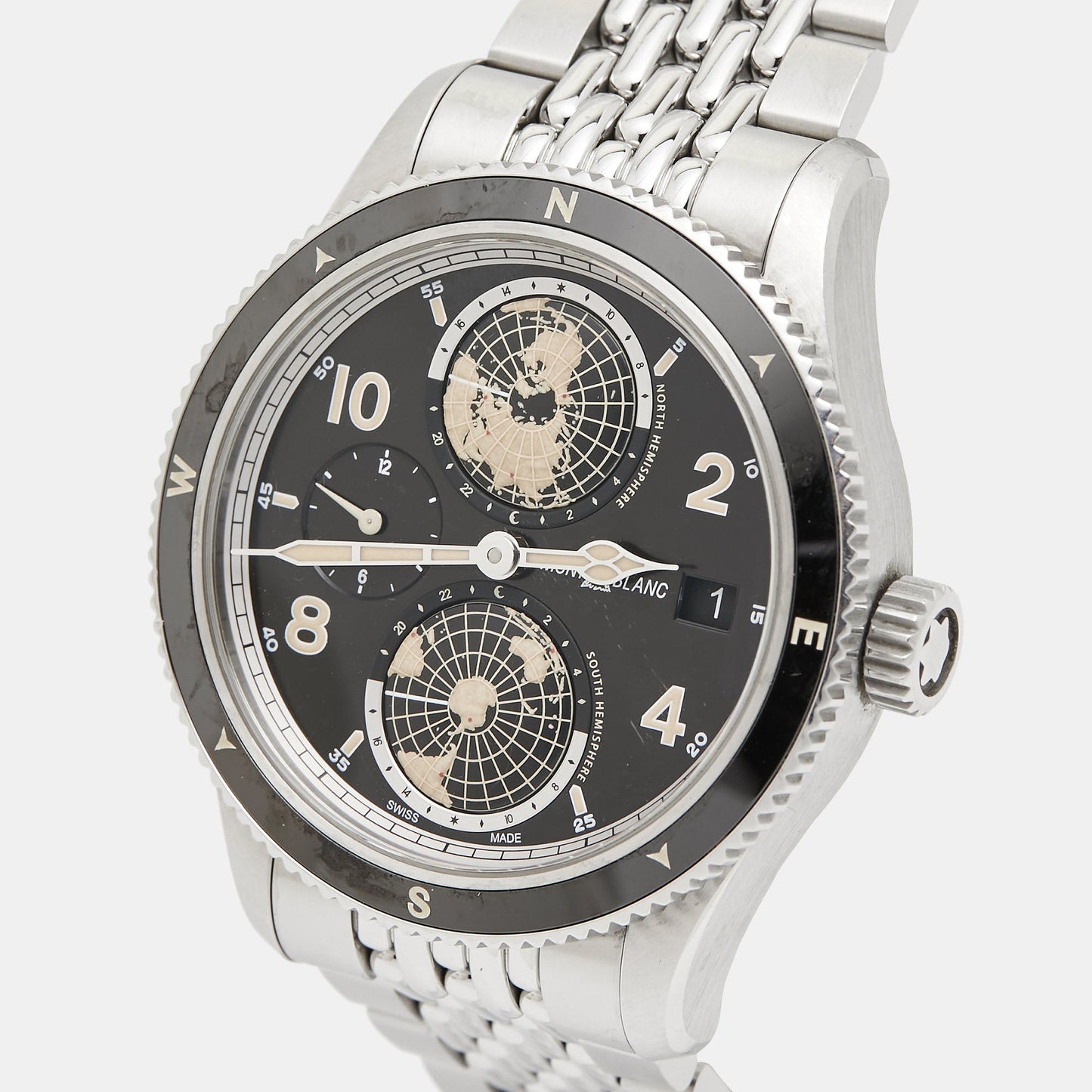 MONTBLANC Black Stainless Steel Geosphere 125872 Men's Wristwatch 42 mm