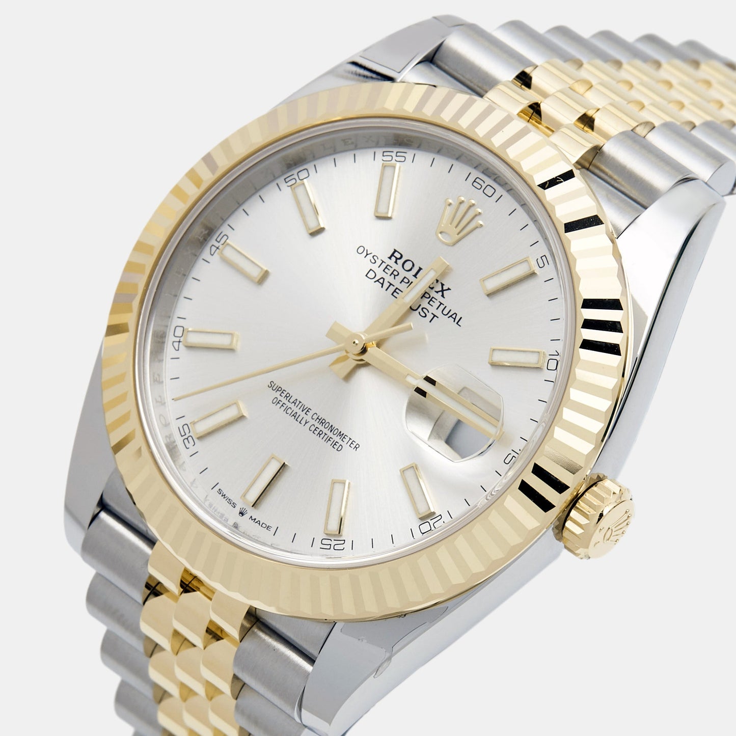 ROLEX Silver 18K Yellow Gold Stainless Steel Datejust M126333-0002 Men's Wristwatch 41 mm