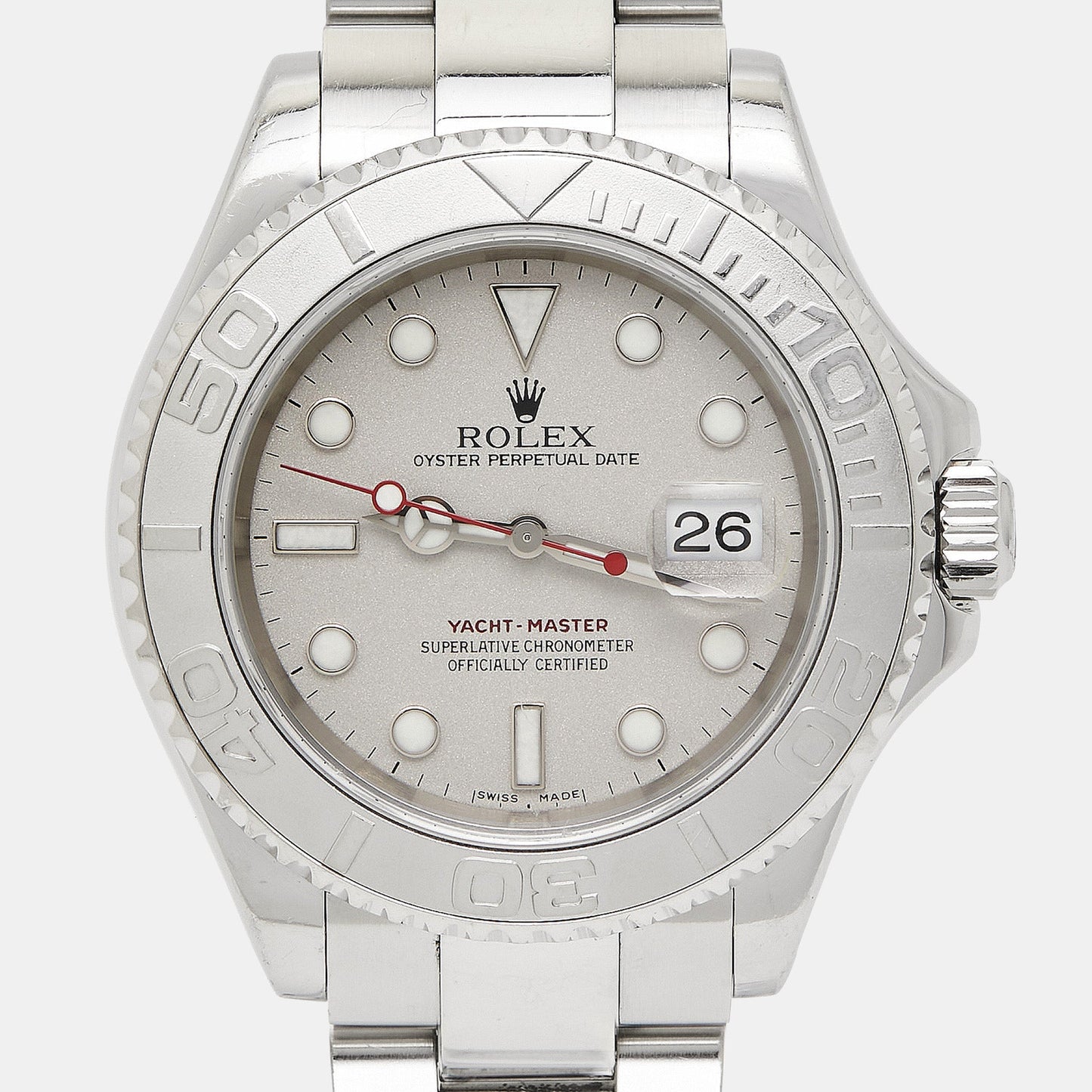 ROLEX Silver Platinum Stainless Steel Yacht-Master 16622 Men's Wristwatch 40 mm