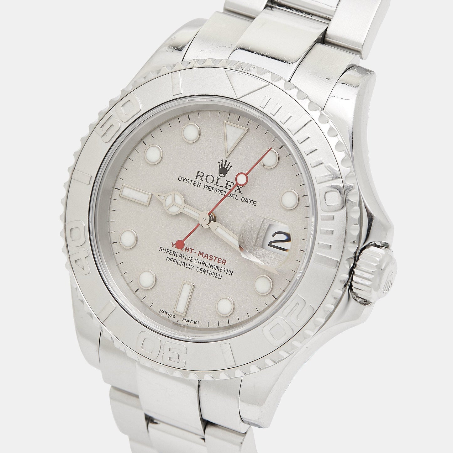 ROLEX Silver Platinum Stainless Steel Yacht-Master 16622 Men's Wristwatch 40 mm