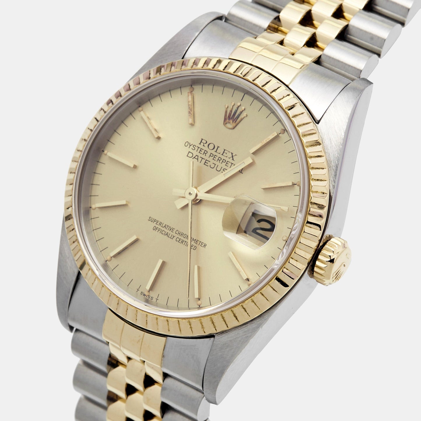 ROLEX Champagne 18k Yellow Gold Stainless Steel Datejust 16233 Men's Wristwatch 36 mm