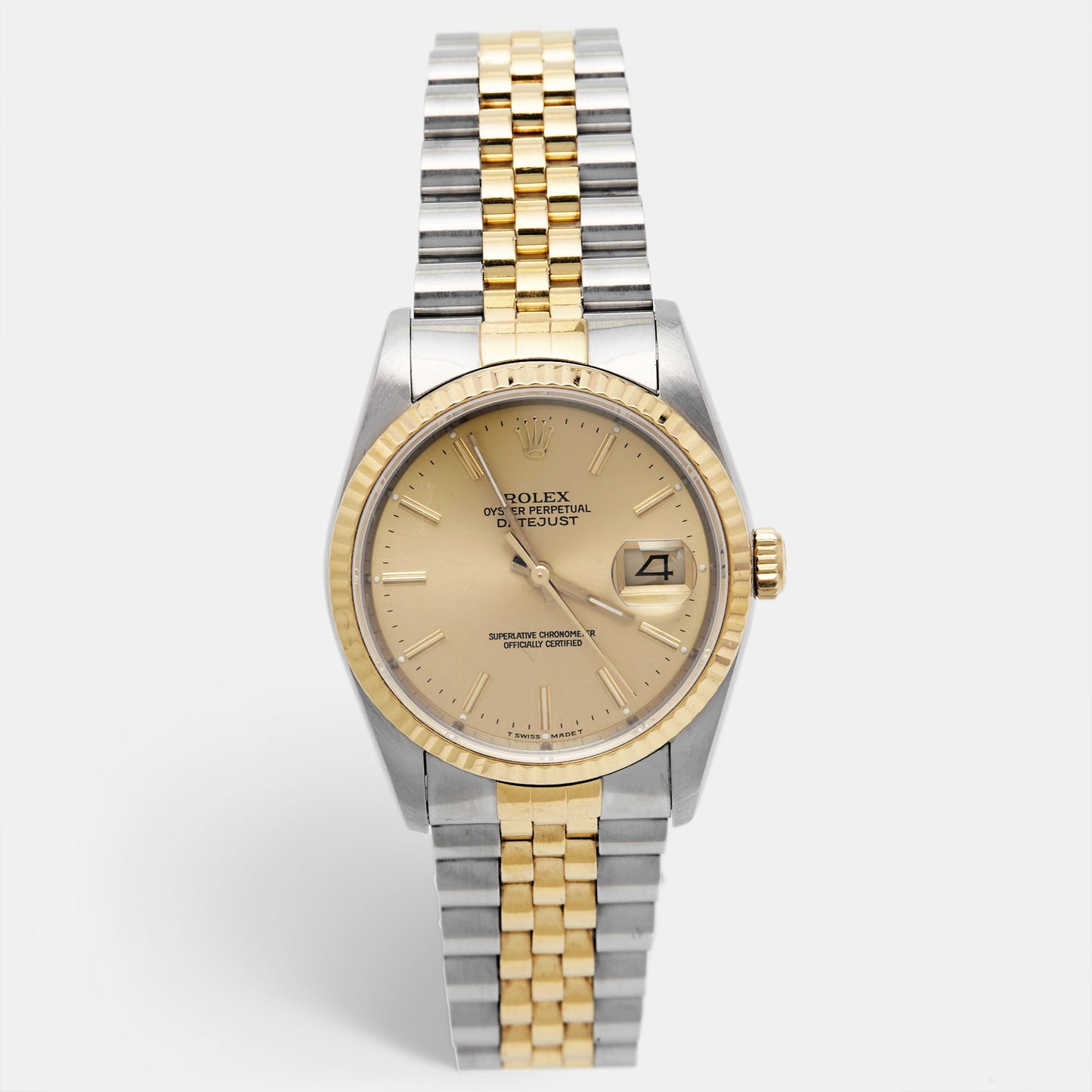 ROLEX Champagne 18k Yellow Gold Stainless Steel Datejust 16233 Men's Wristwatch 36 mm