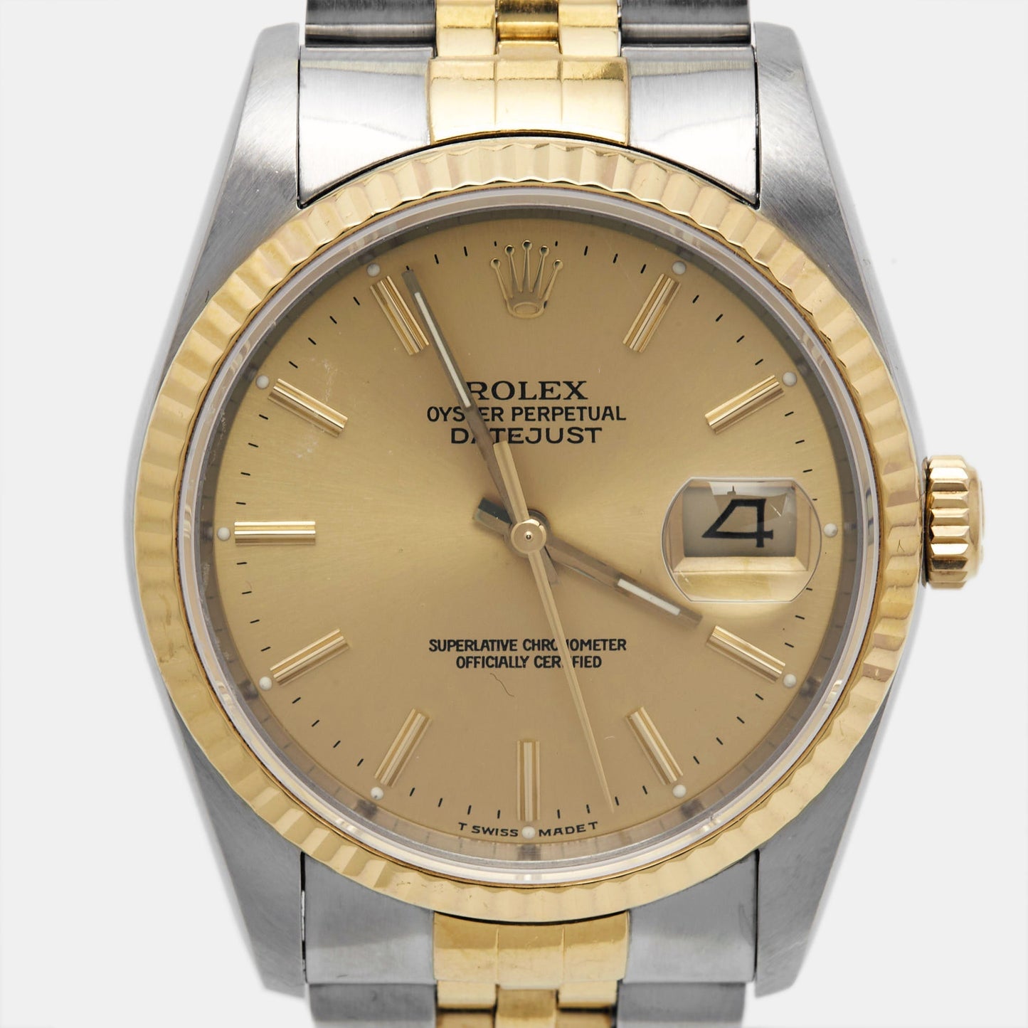 ROLEX Champagne 18k Yellow Gold Stainless Steel Datejust 16233 Men's Wristwatch 36 mm