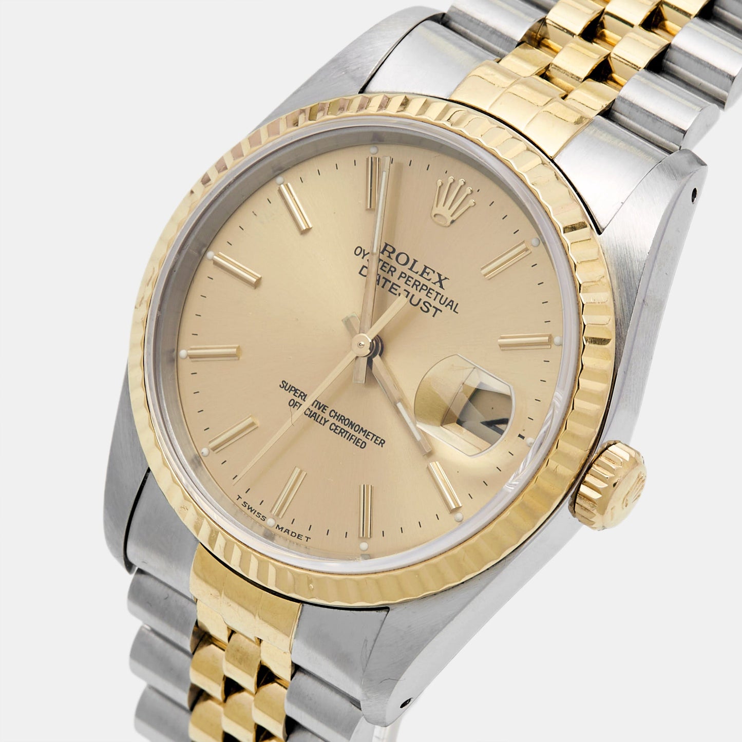 ROLEX Champagne 18k Yellow Gold Stainless Steel Datejust 16233 Men's Wristwatch 36 mm