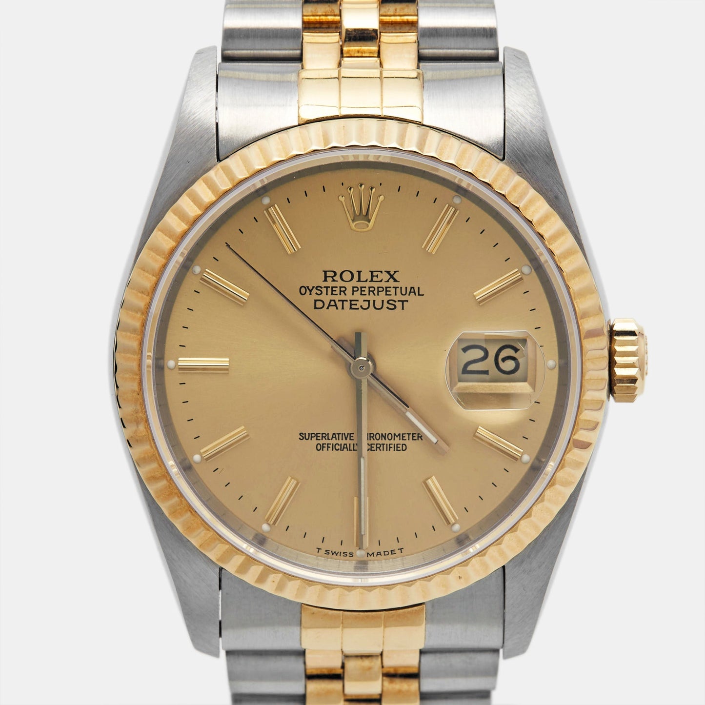 ROLEX Champagne 18k Yellow Gold Stainless Steel Datejust 16233 Men's Wristwatch 36 mm