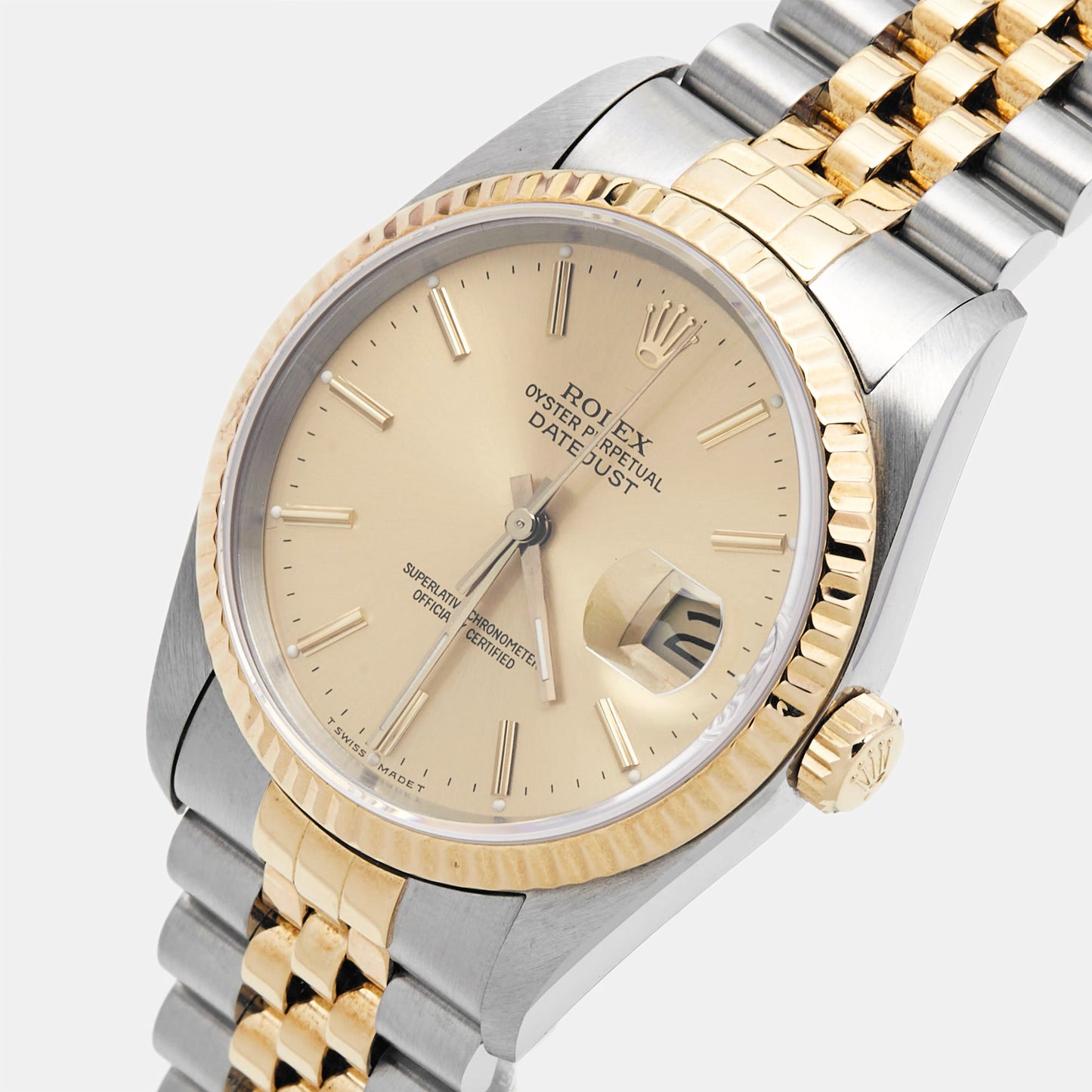 ROLEX Champagne 18k Yellow Gold Stainless Steel Datejust 16233 Men's Wristwatch 36 mm