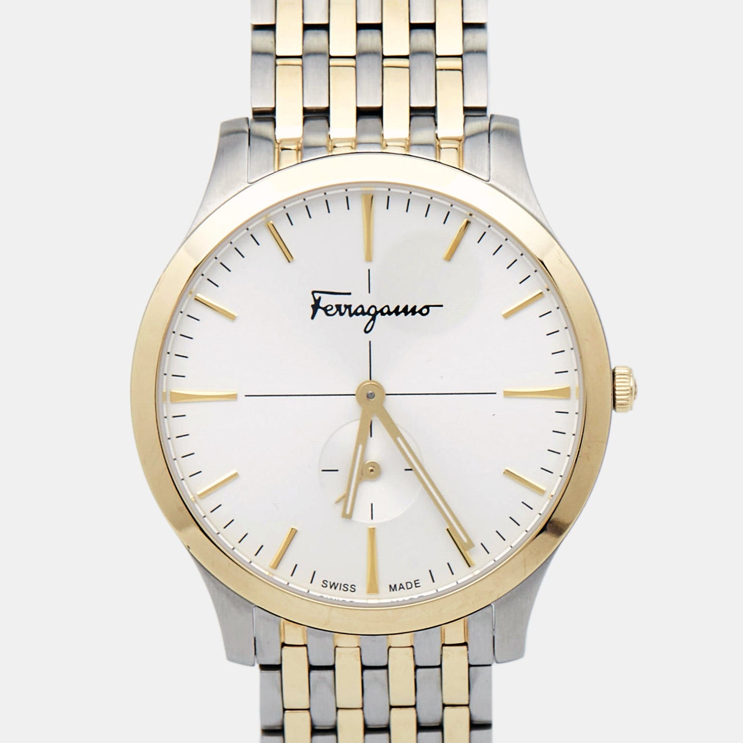 SALVATORE FERRAGAMO Silver Two-Tone Stainless Steel Slim SFDE00418 Men's Wristwatch 40 mm