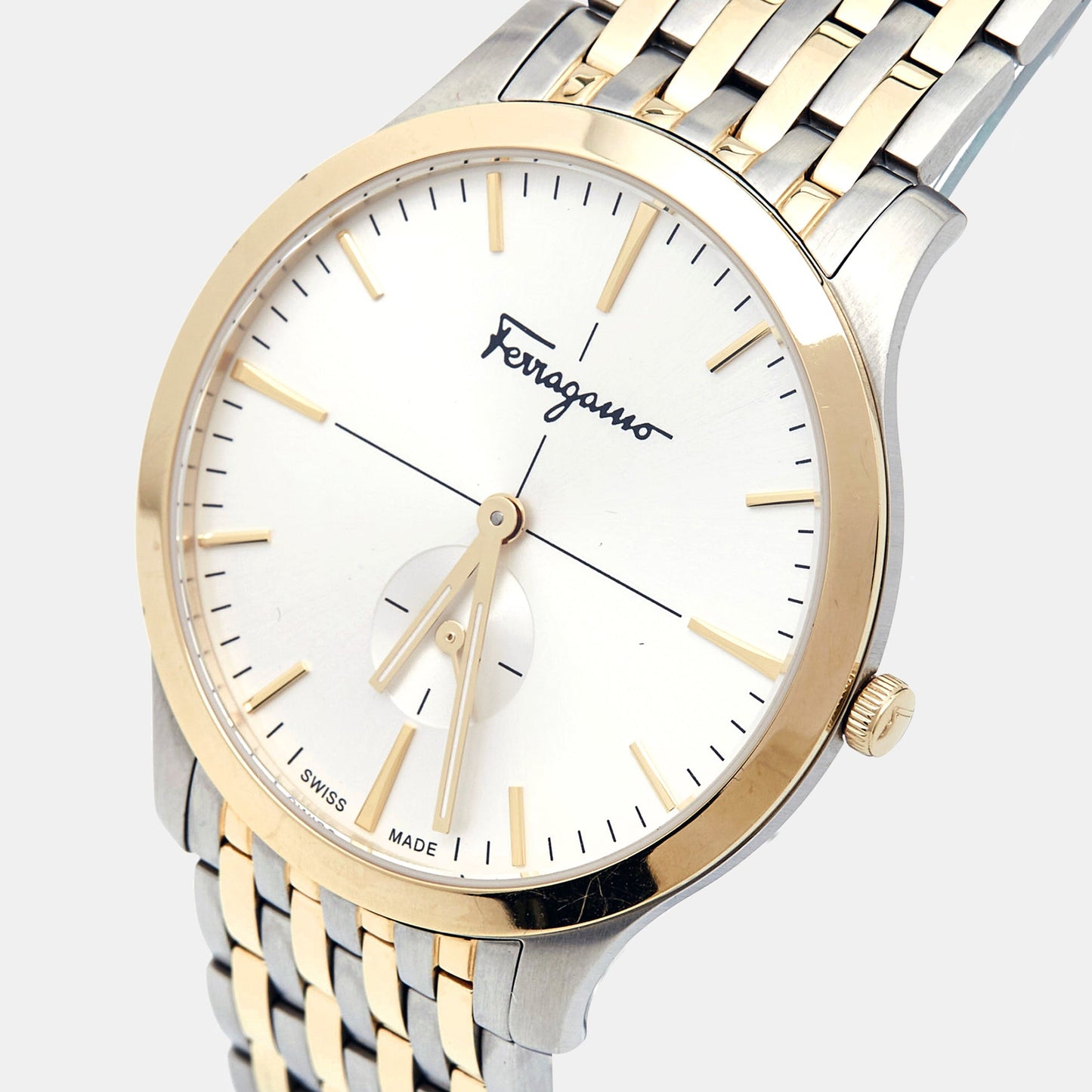 SALVATORE FERRAGAMO Silver Two-Tone Stainless Steel Slim SFDE00418 Men's Wristwatch 40 mm