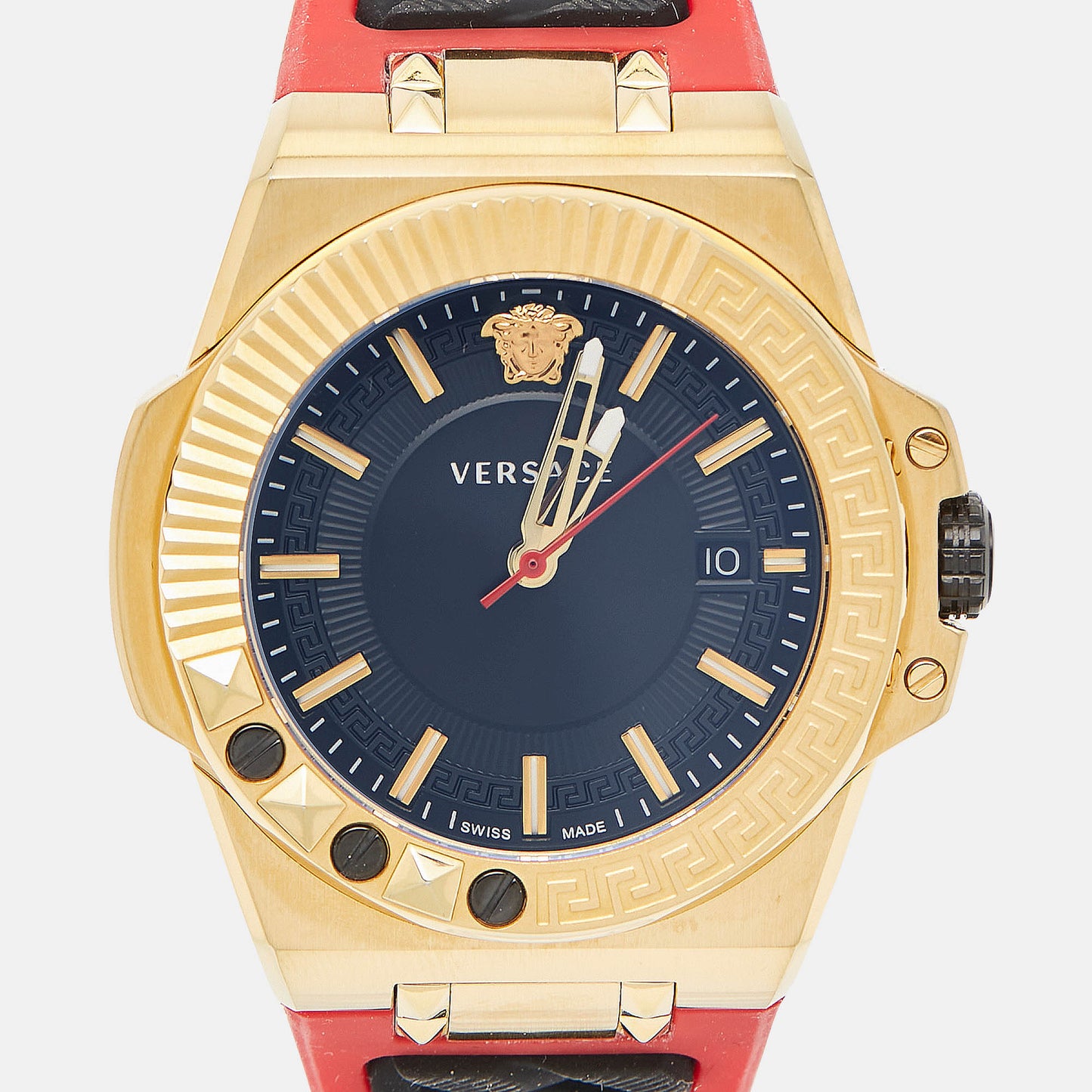 VERSACE Black Gold PVD Coated Stainless Steel Rubber Chain Reaction VEDY00319 Men's Wristwatch 45 mm