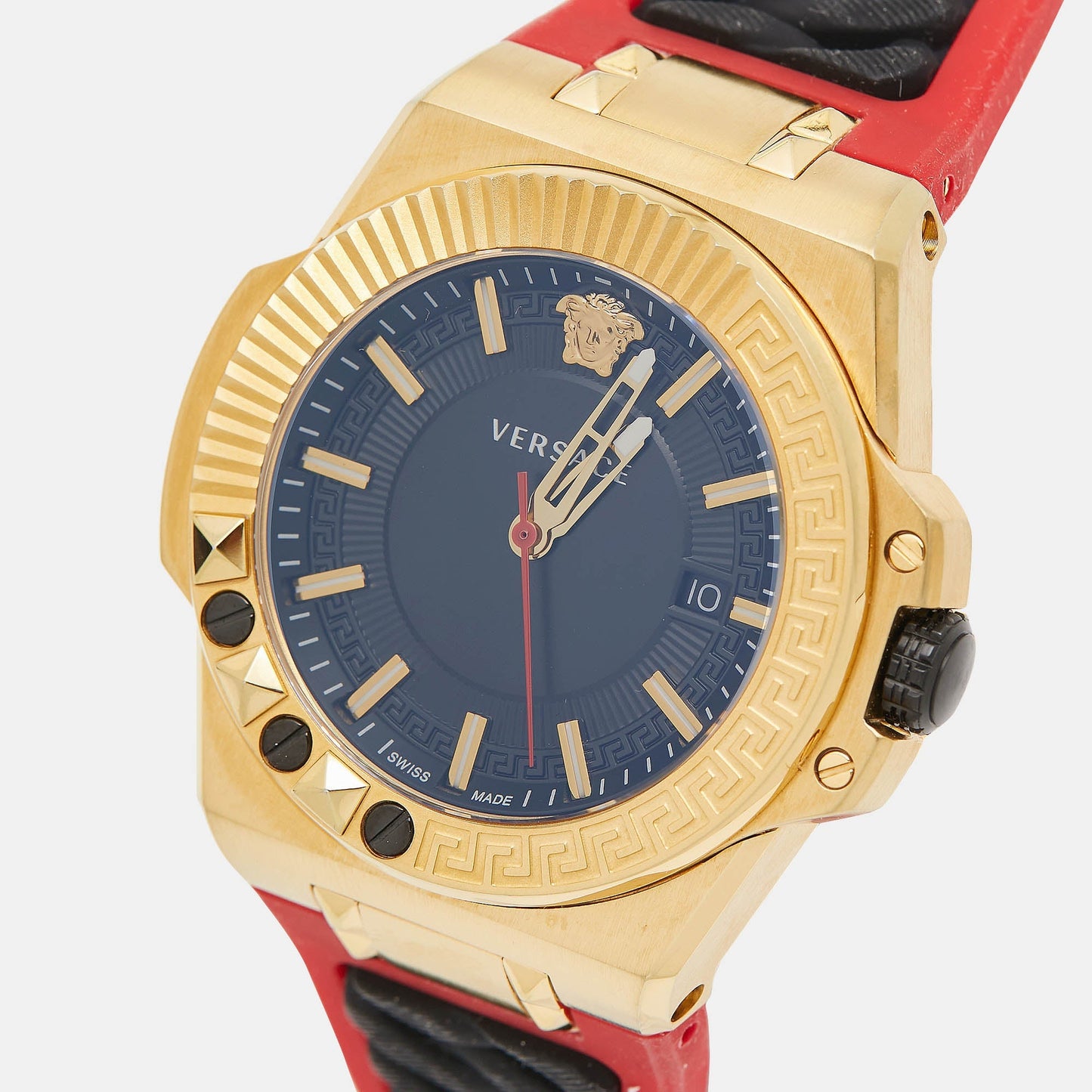 VERSACE Black Gold PVD Coated Stainless Steel Rubber Chain Reaction VEDY00319 Men's Wristwatch 45 mm