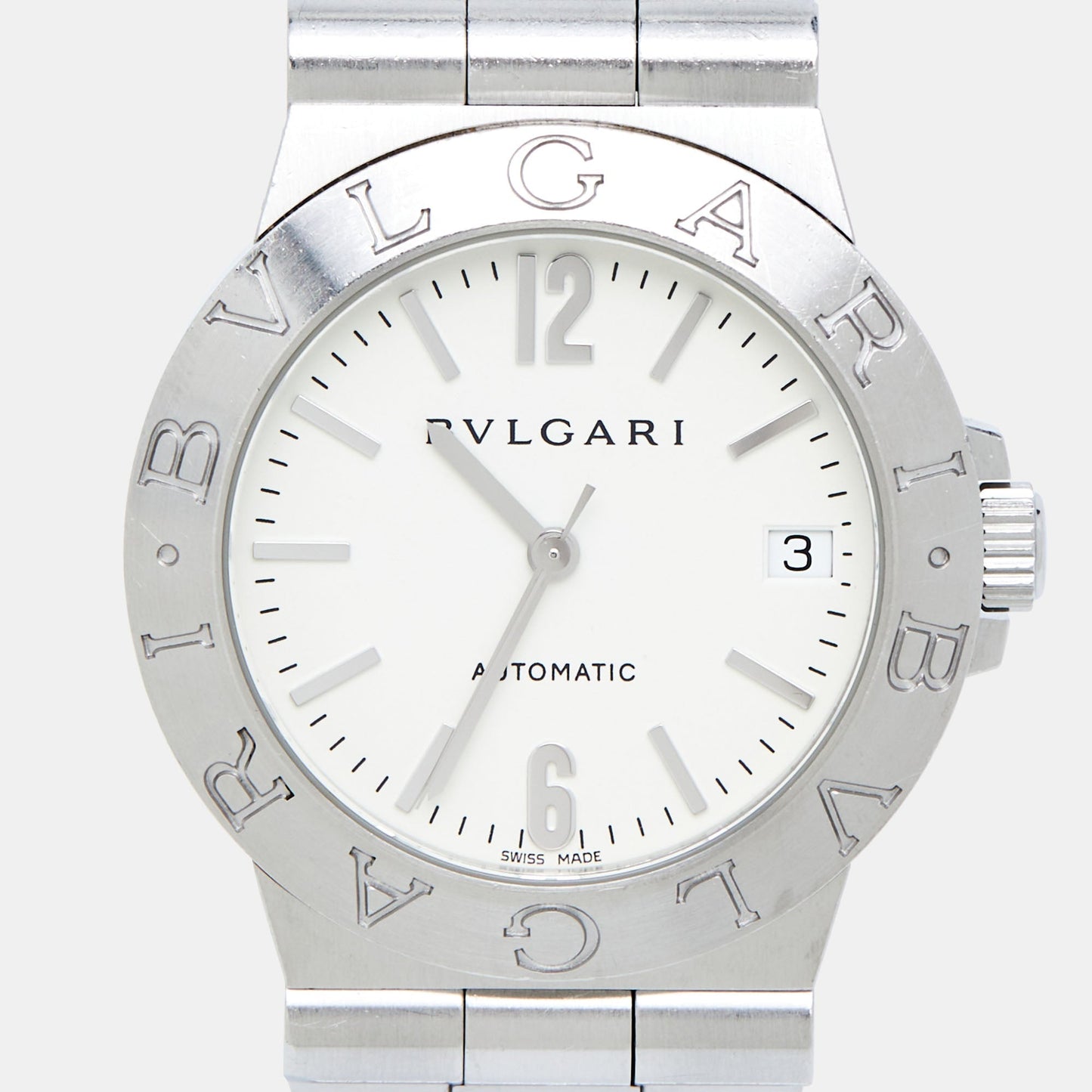 BVLGARI White Stainless Steel Diagono LCV35S Men's Wristwatch 35 mm