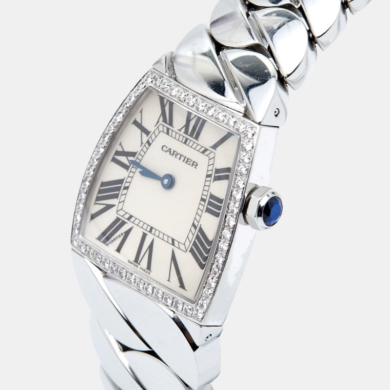 CARTIER Silver Stainless Steel Diamond La Dona W660022I Women's Wristwatch 28 mm