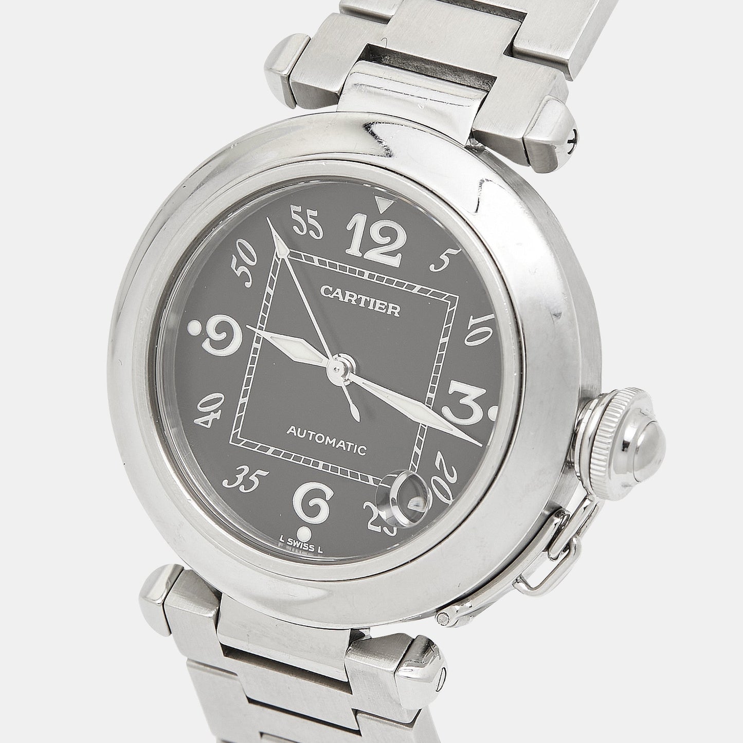 CARTIER Black Stainless Steel Pasha C de  W31043M7 Women's Wristwatch 35 mm