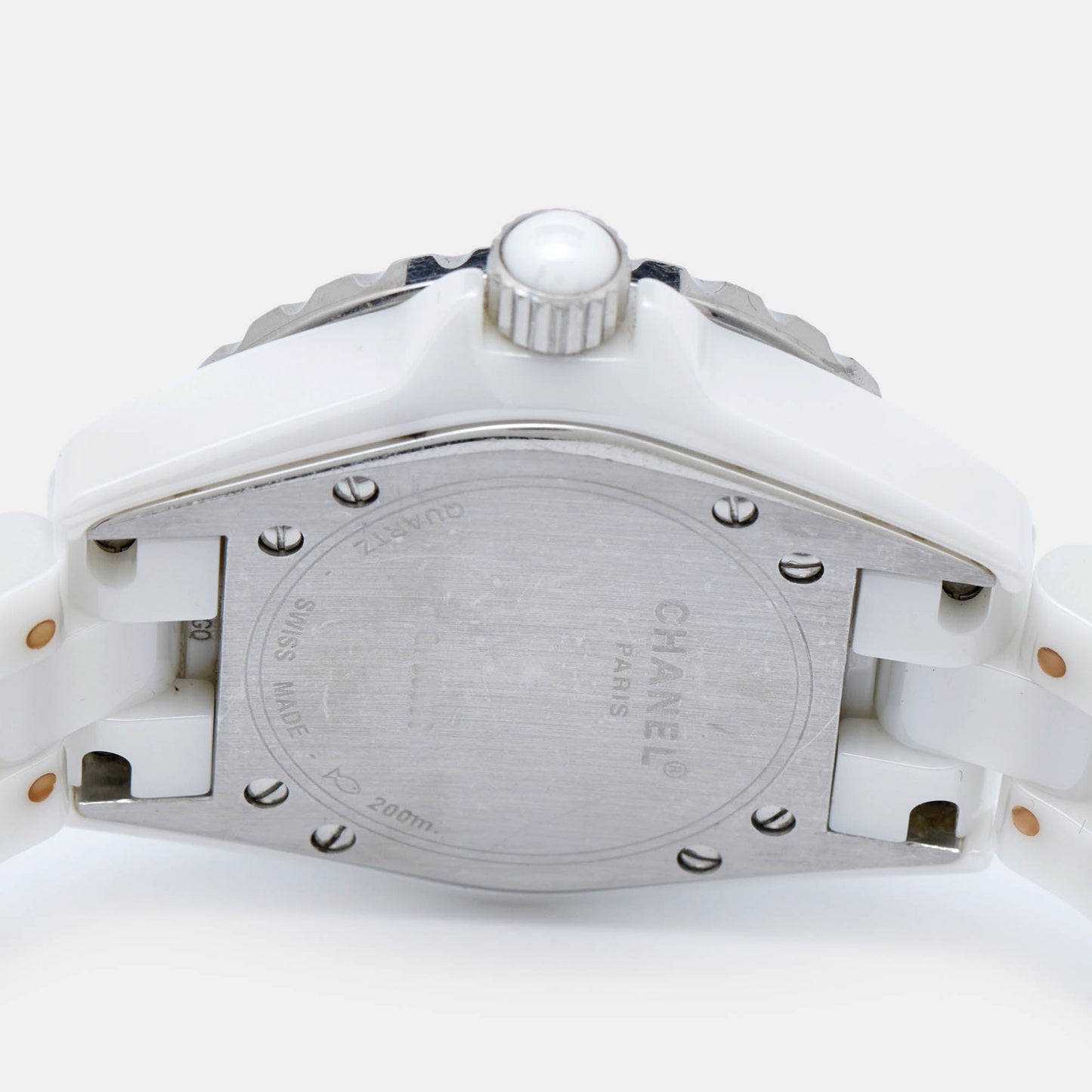 CHANEL White Ceramic Stainless Steel Diamond J12 H0967 Women's Wristwatch 33 mm