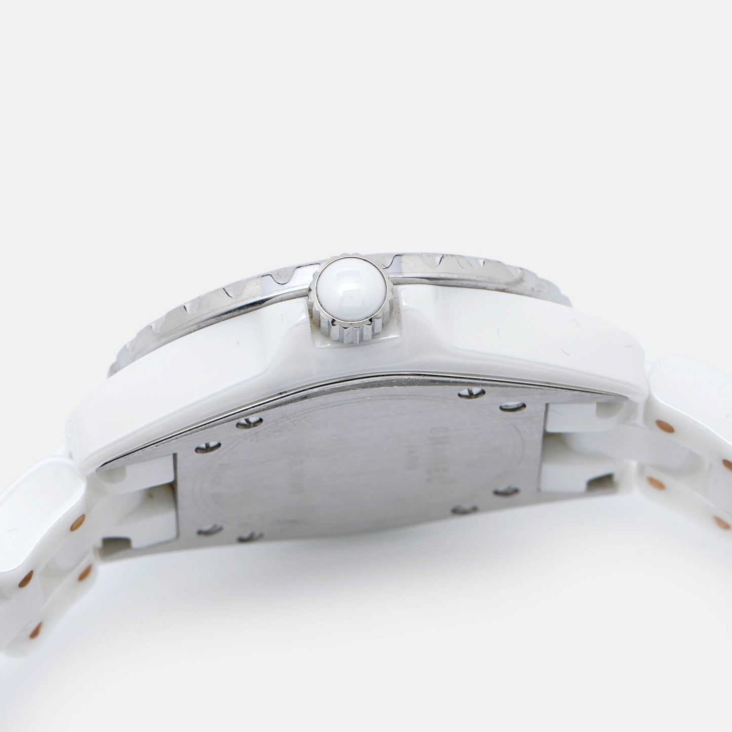 CHANEL White Ceramic Stainless Steel Diamond J12 H0967 Women's Wristwatch 33 mm