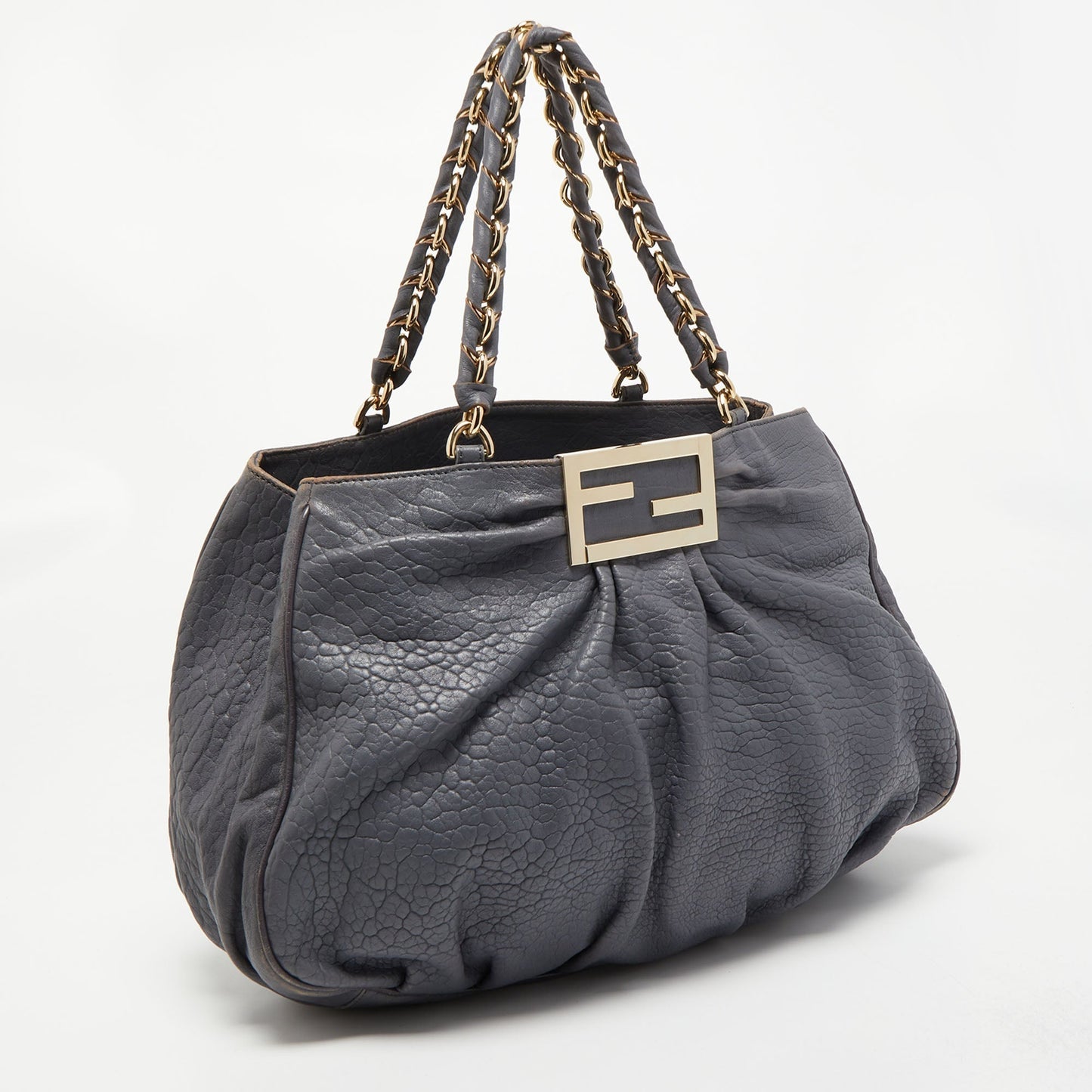 FENDI Light Blue Textured Leather Large Mia Hobo