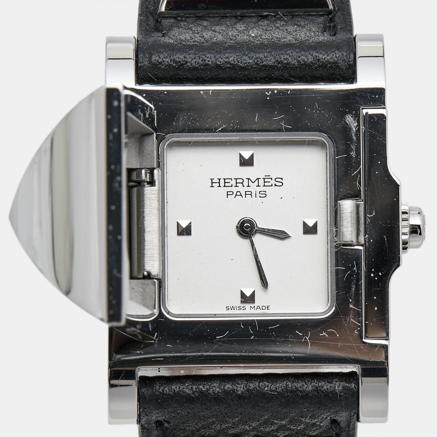 HERMES Silver Stainless Steel Leather Medor W028322WW00 Women's Wristwatch 23 mm