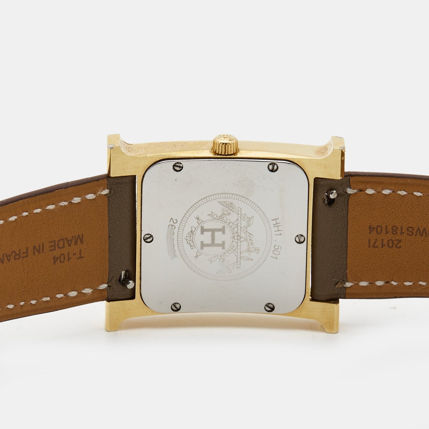 Hermes  Champagne Gold Plated Stainless Steel Leather Heure H HH1.501 Women's Wristwatch 26 mm