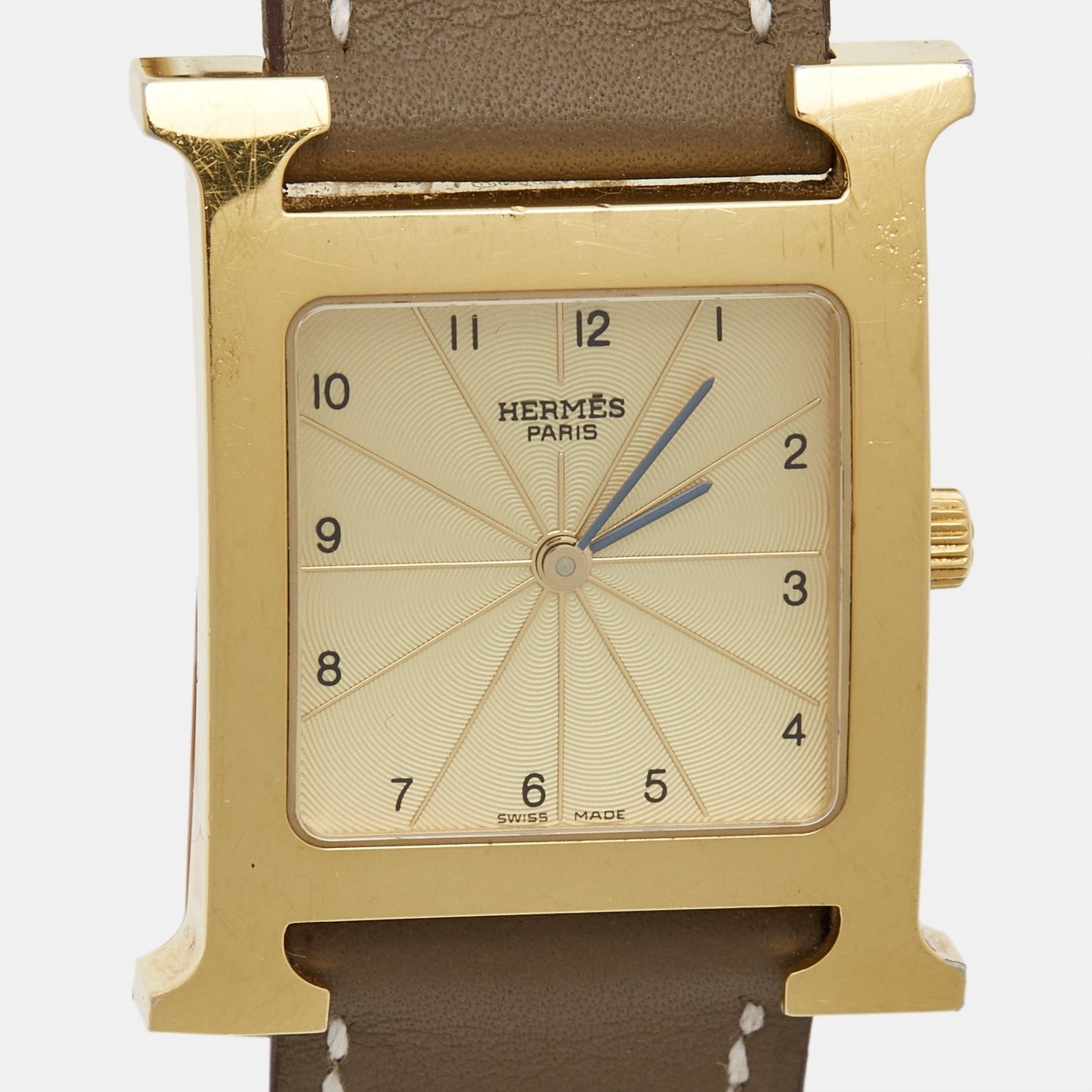 Hermes  Champagne Gold Plated Stainless Steel Leather Heure H HH1.501 Women's Wristwatch 26 mm
